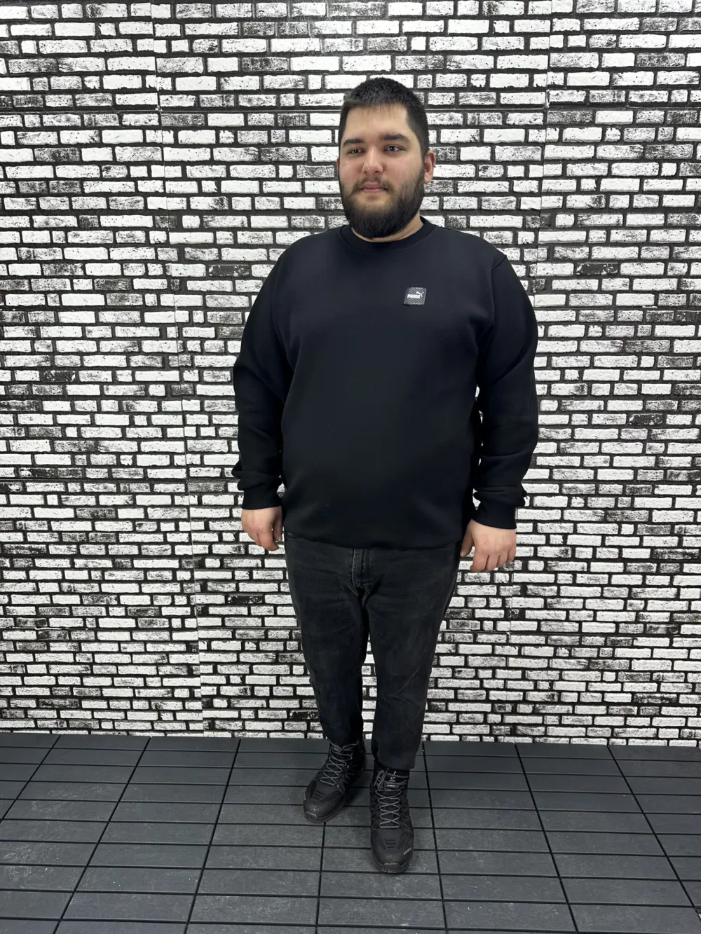 3 İplik Şardonlu Erkek Büyük Beden Yeni Sezon Sweat Dikiş Amblem 3 Renk