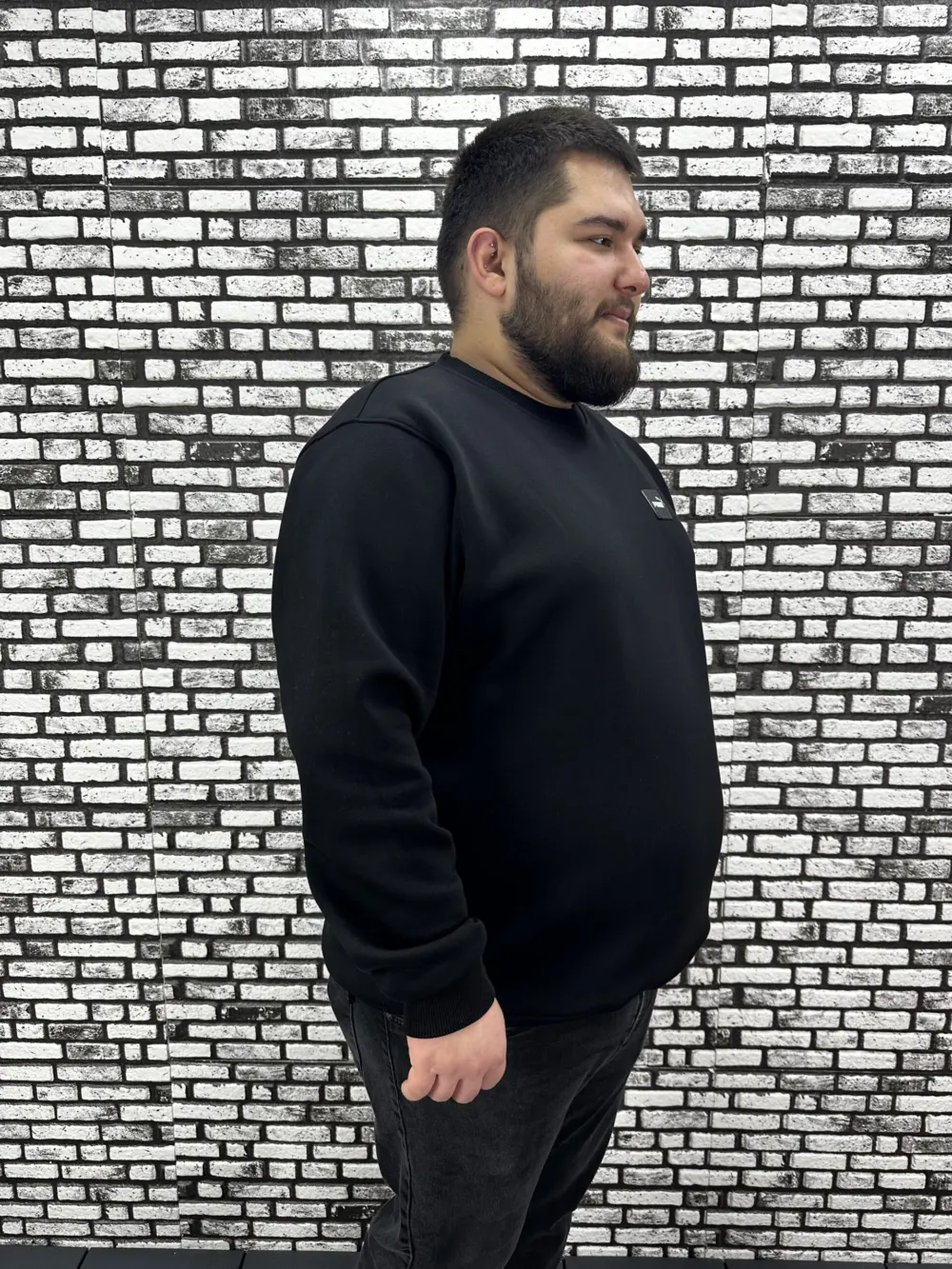 3 İplik Şardonlu Erkek Büyük Beden Yeni Sezon Sweat Dikiş Amblem 3 Renk