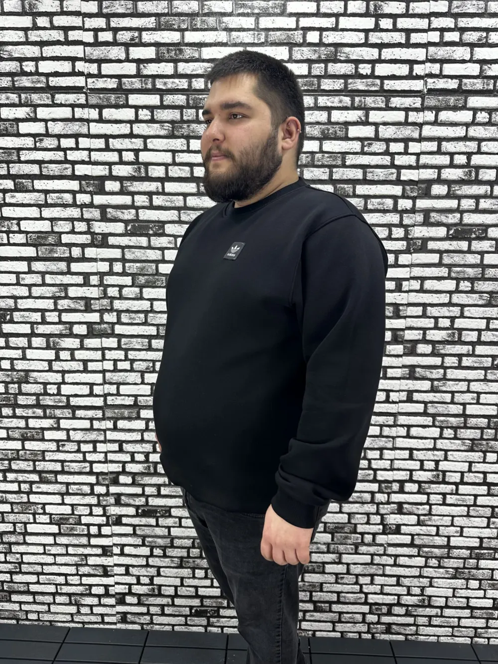 3 İplik Şardonlu Erkek Büyük Beden Yeni Sezon Sweat Dikiş Amblem 3 Renk
