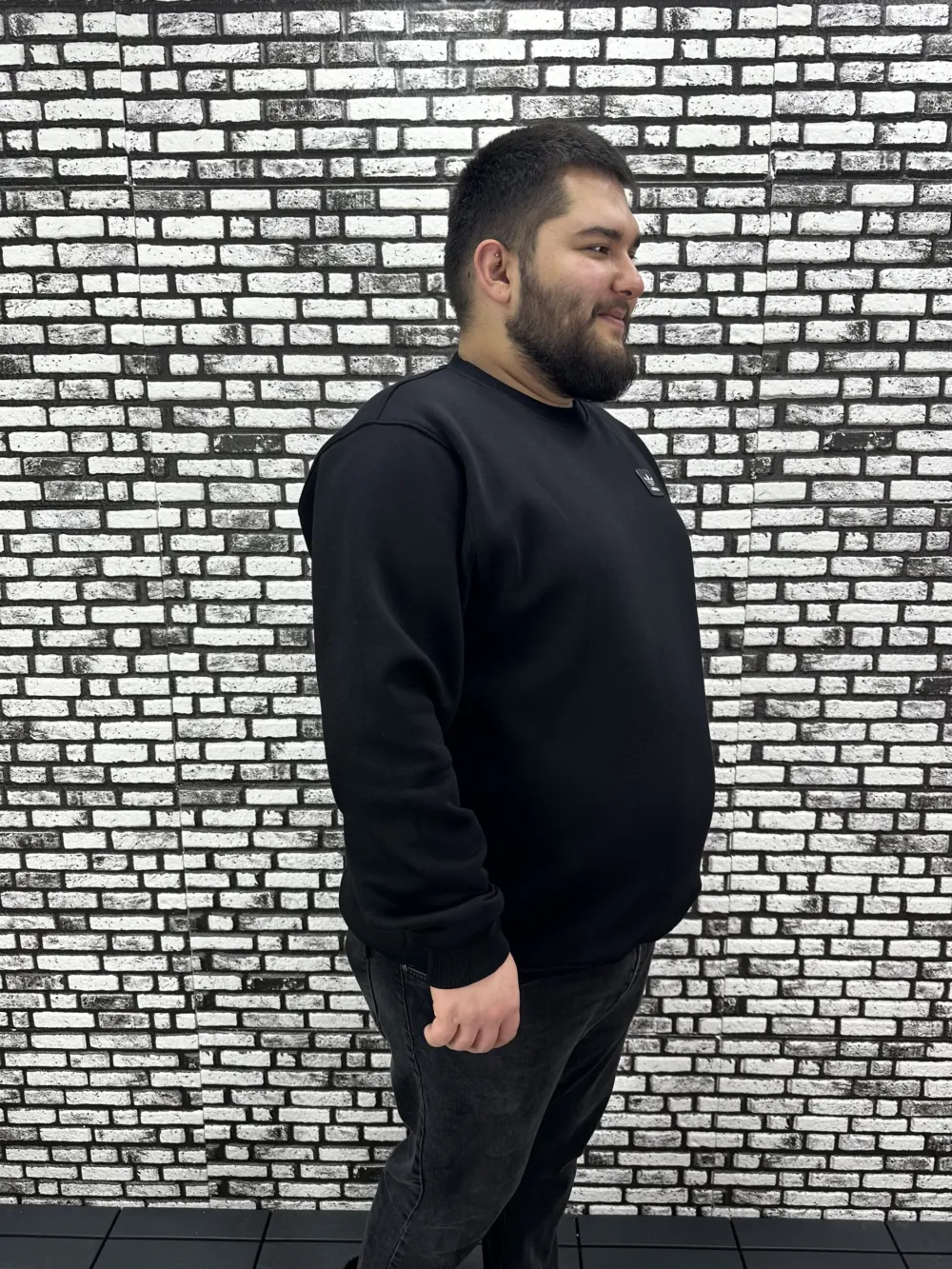 3 İplik Şardonlu Erkek Büyük Beden Yeni Sezon Sweat Dikiş Amblem 3 Renk