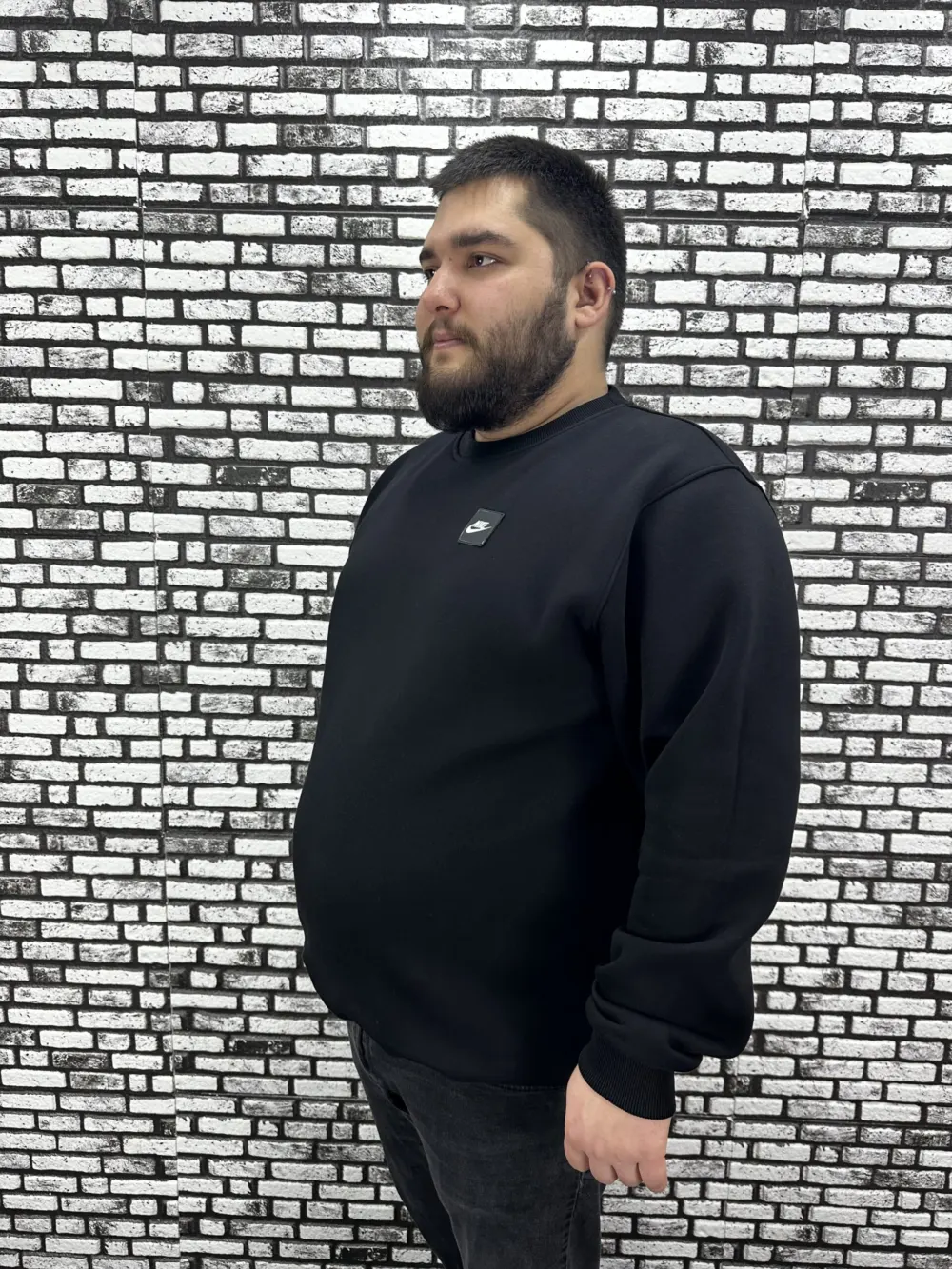 3 İplik Şardonlu Erkek Büyük Beden Yeni Sezon Sweat Dikiş Amblem 3 Renk