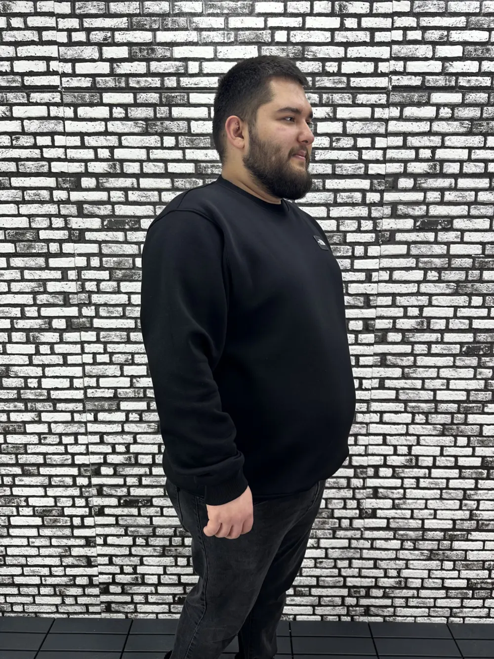 3 İplik Şardonlu Erkek Büyük Beden Yeni Sezon Sweat Dikiş Amblem 3 Renk