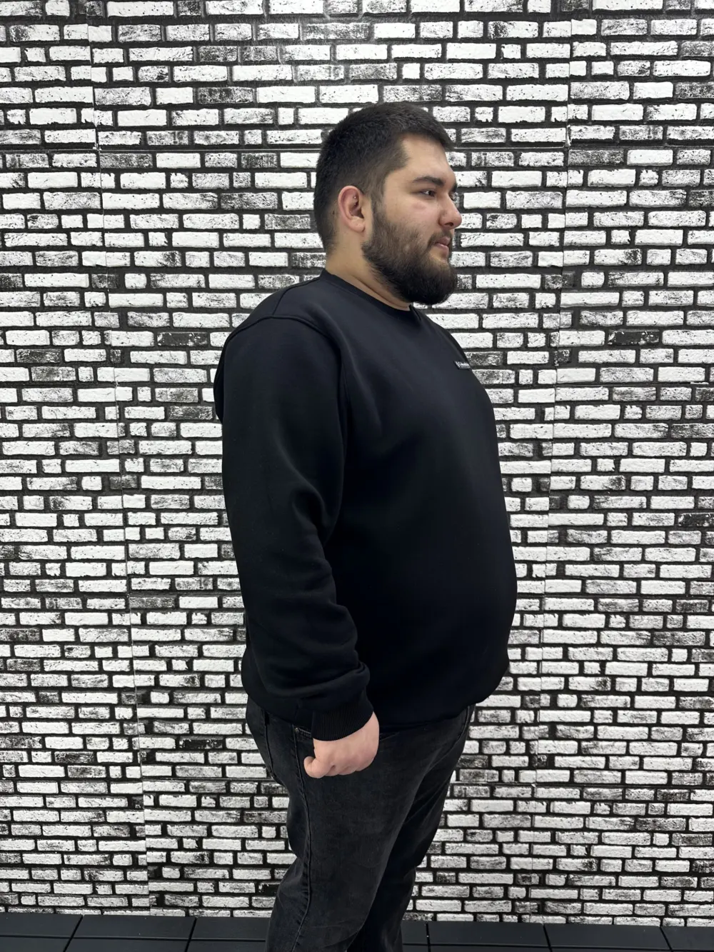 3 İplik Şardonlu Erkek Büyük Beden Yeni Sezon Sweat Dikiş Amblem 3 Renk