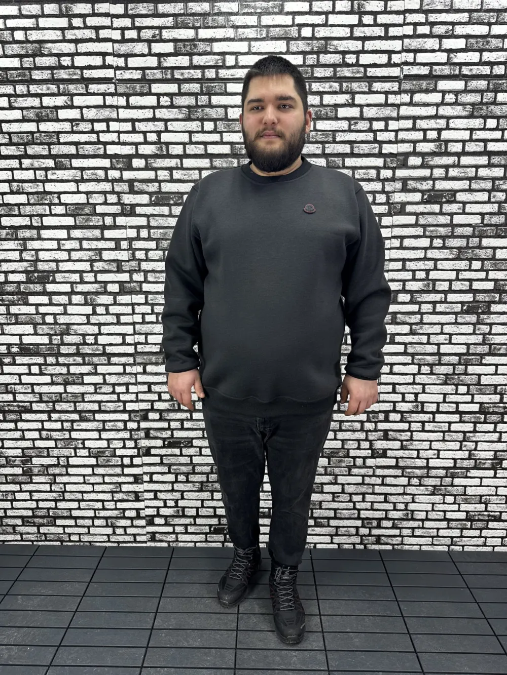 3 İplik Şardonlu Erkek Büyük Beden Yeni Sezon Sweat Dikiş Amblem 3 Renk