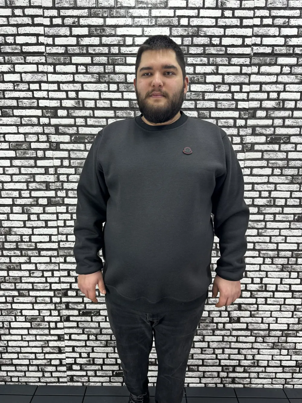 3 İplik Şardonlu Erkek Büyük Beden Yeni Sezon Sweat Dikiş Amblem 3 Renk