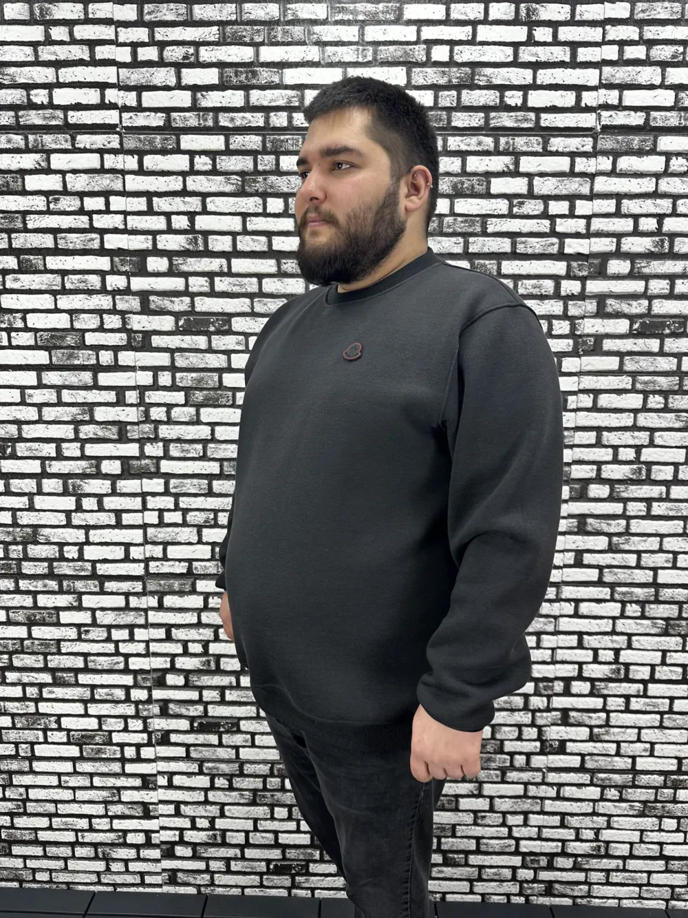 3 İplik Şardonlu Erkek Büyük Beden Yeni Sezon Sweat Dikiş Amblem 3 Renk