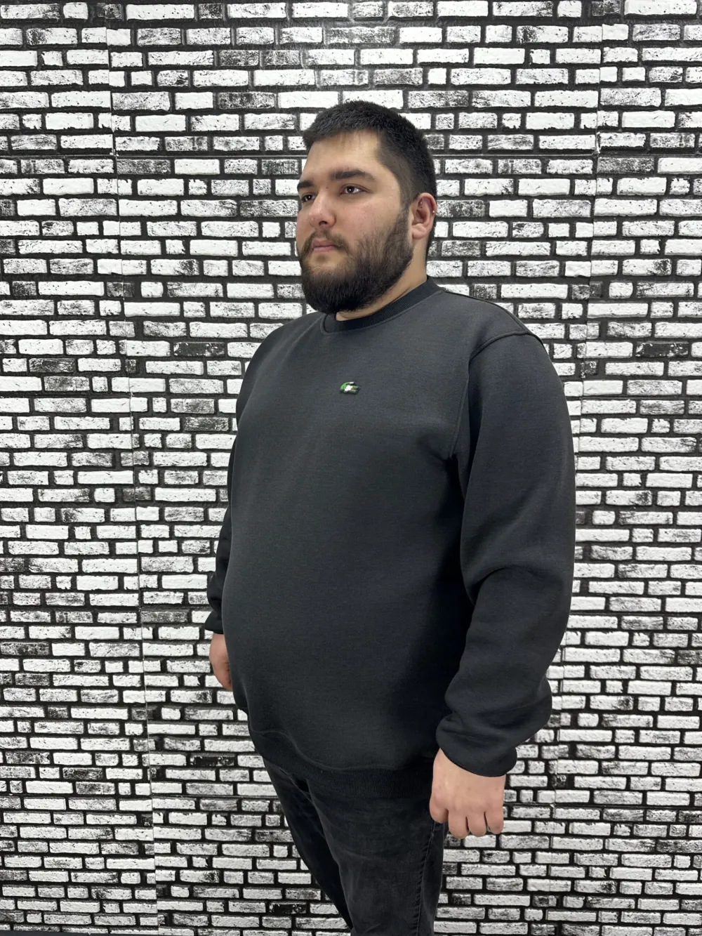 3 İplik Şardonlu Erkek Büyük Beden Yeni Sezon Sweat Dikiş Amblem 3 Renk