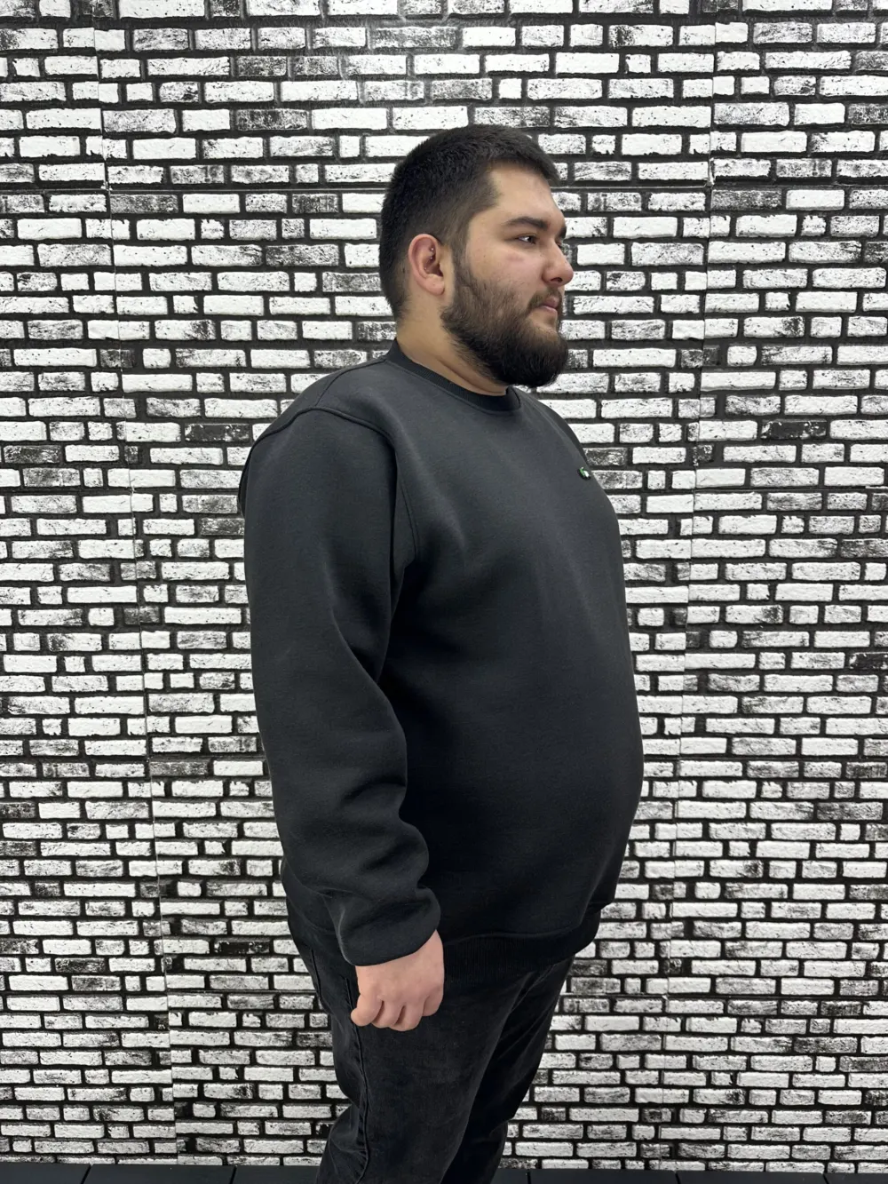 3 İplik Şardonlu Erkek Büyük Beden Yeni Sezon Sweat Dikiş Amblem 3 Renk
