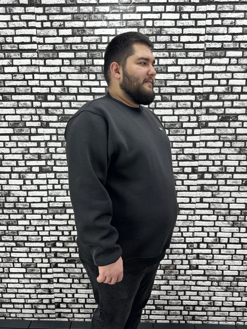 3 İplik Şardonlu Erkek Büyük Beden Yeni Sezon Sweat Dikiş Amblem 3 Renk