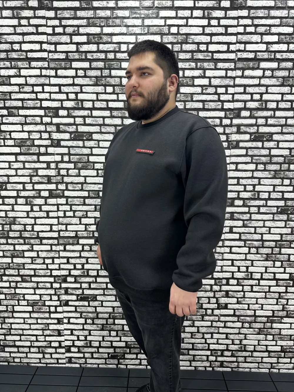 3 İplik Şardonlu Erkek Büyük Beden Yeni Sezon Sweat Dikiş Amblem 3 Renk