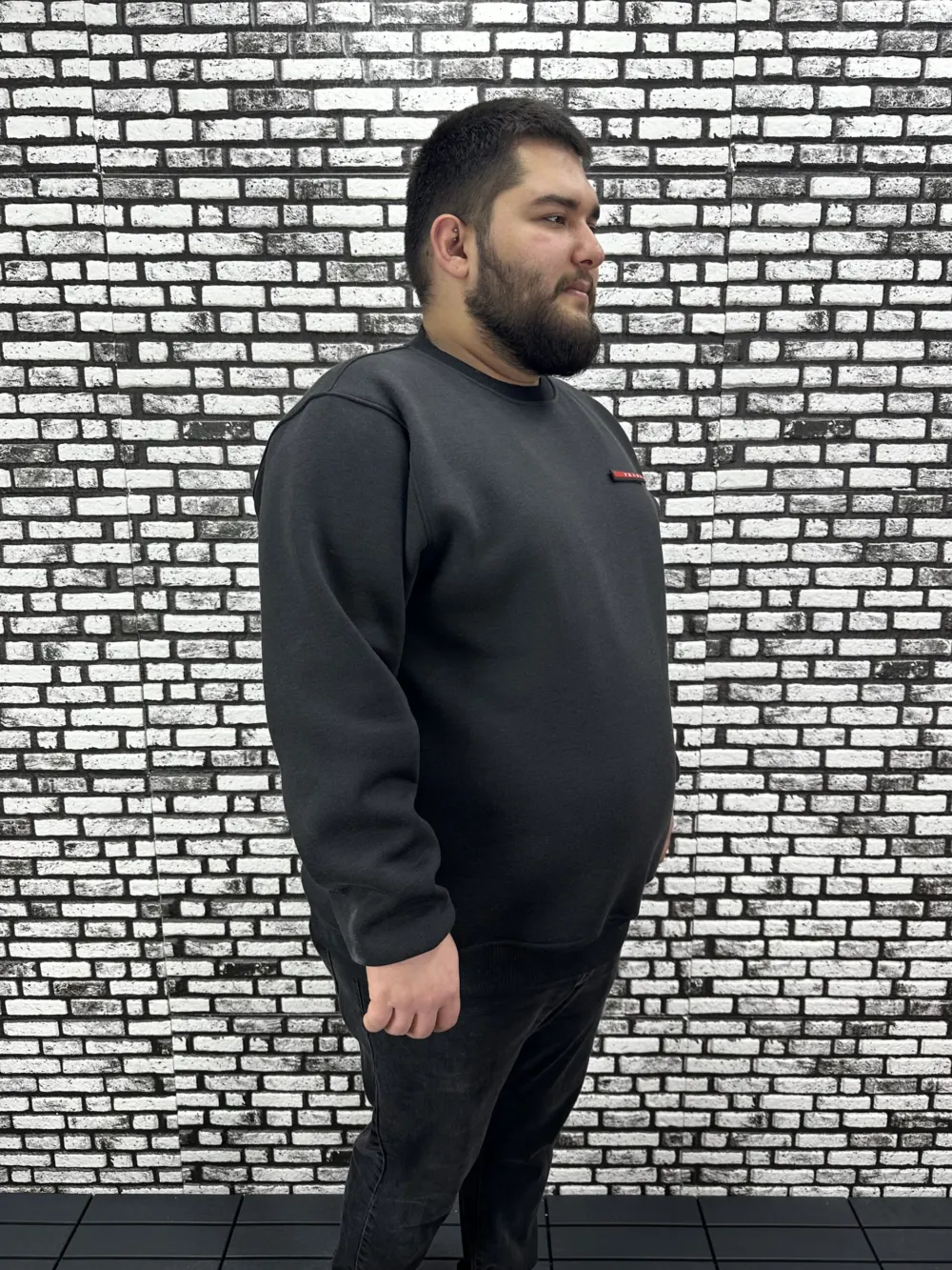 3 İplik Şardonlu Erkek Büyük Beden Yeni Sezon Sweat Dikiş Amblem 3 Renk