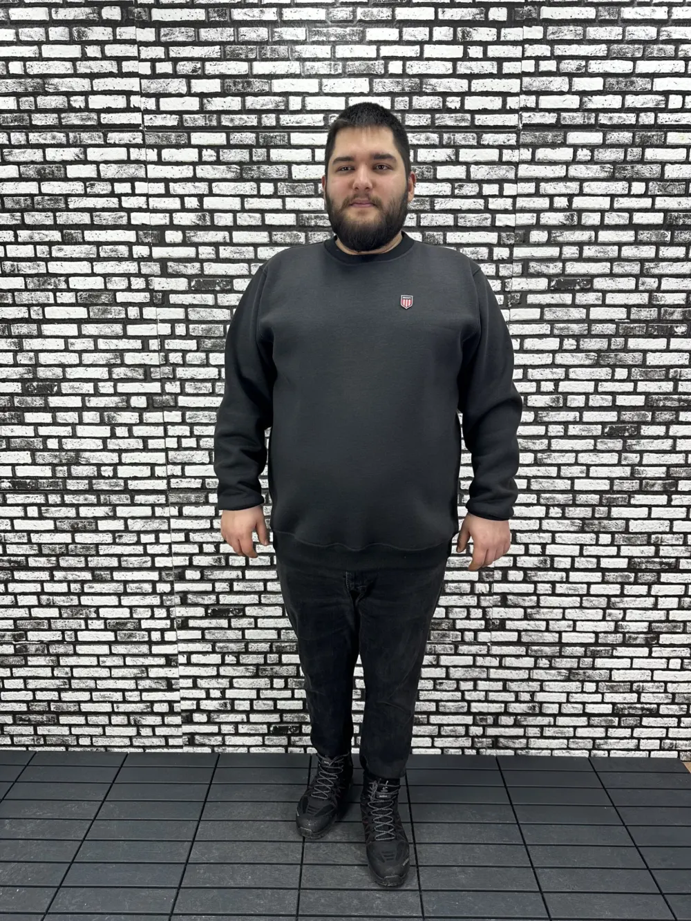 3 İplik Şardonlu Erkek Büyük Beden Yeni Sezon Sweat Dikiş Amblem 3 Renk