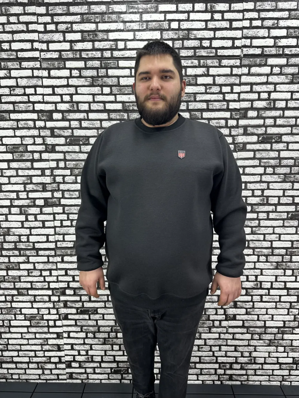 3 İplik Şardonlu Erkek Büyük Beden Yeni Sezon Sweat Dikiş Amblem 3 Renk