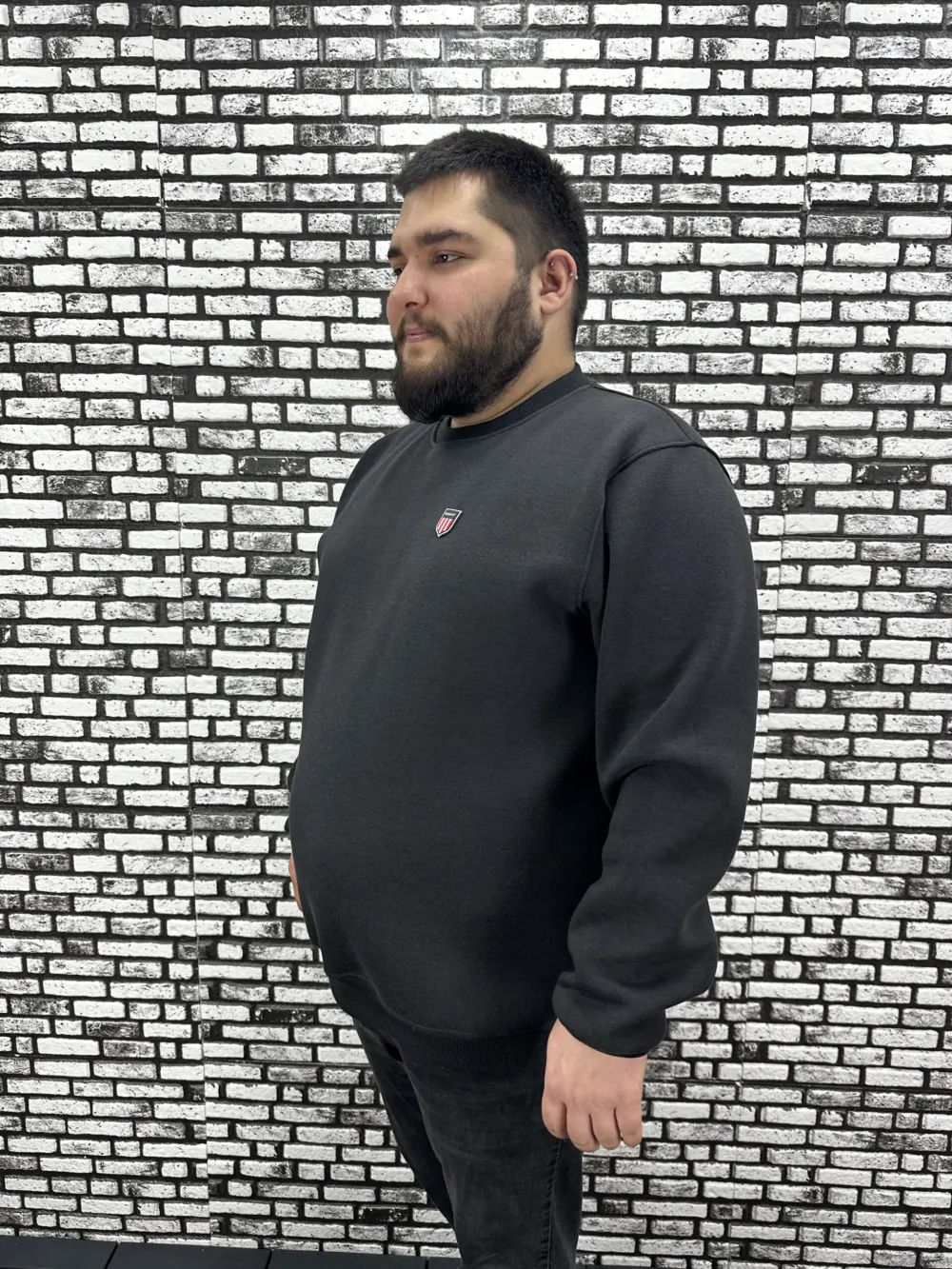 3 İplik Şardonlu Erkek Büyük Beden Yeni Sezon Sweat Dikiş Amblem 3 Renk