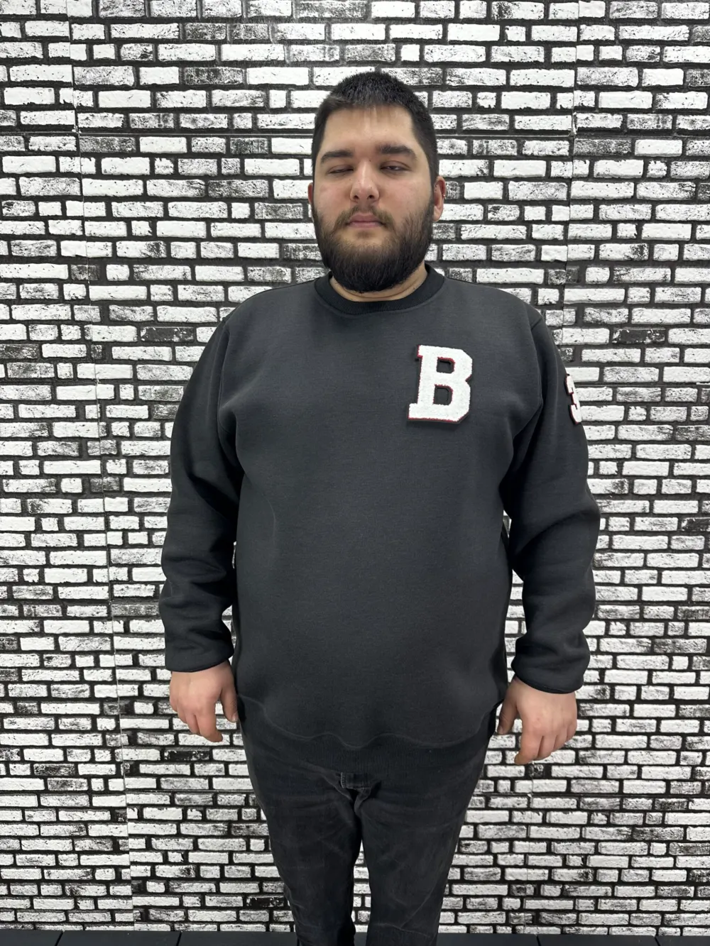 3 İplik Şardonlu Erkek Büyük Beden Yeni Sezon Sweat Dikiş Amblem 3 Renk