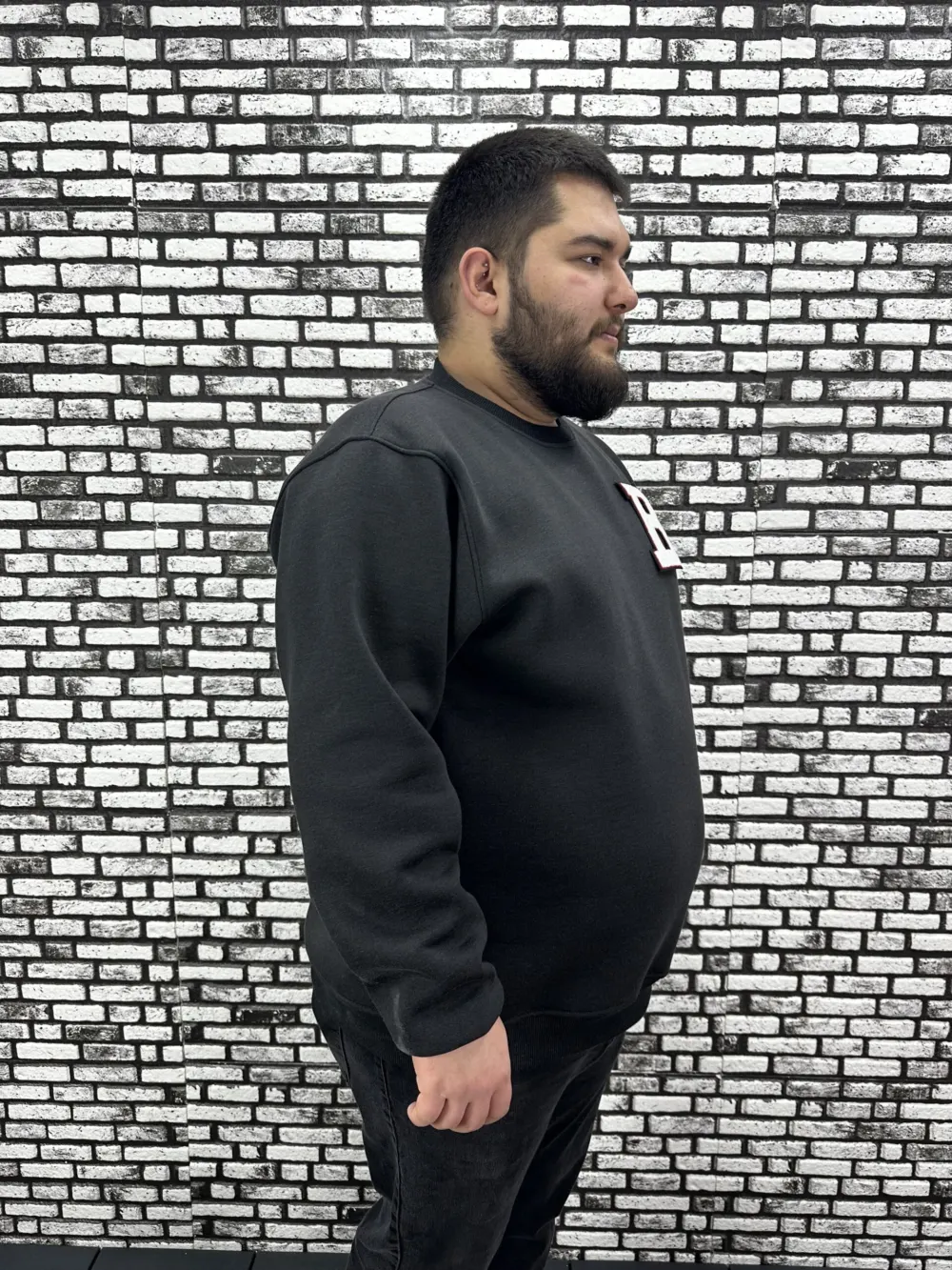 3 İplik Şardonlu Erkek Büyük Beden Yeni Sezon Sweat Dikiş Amblem 3 Renk