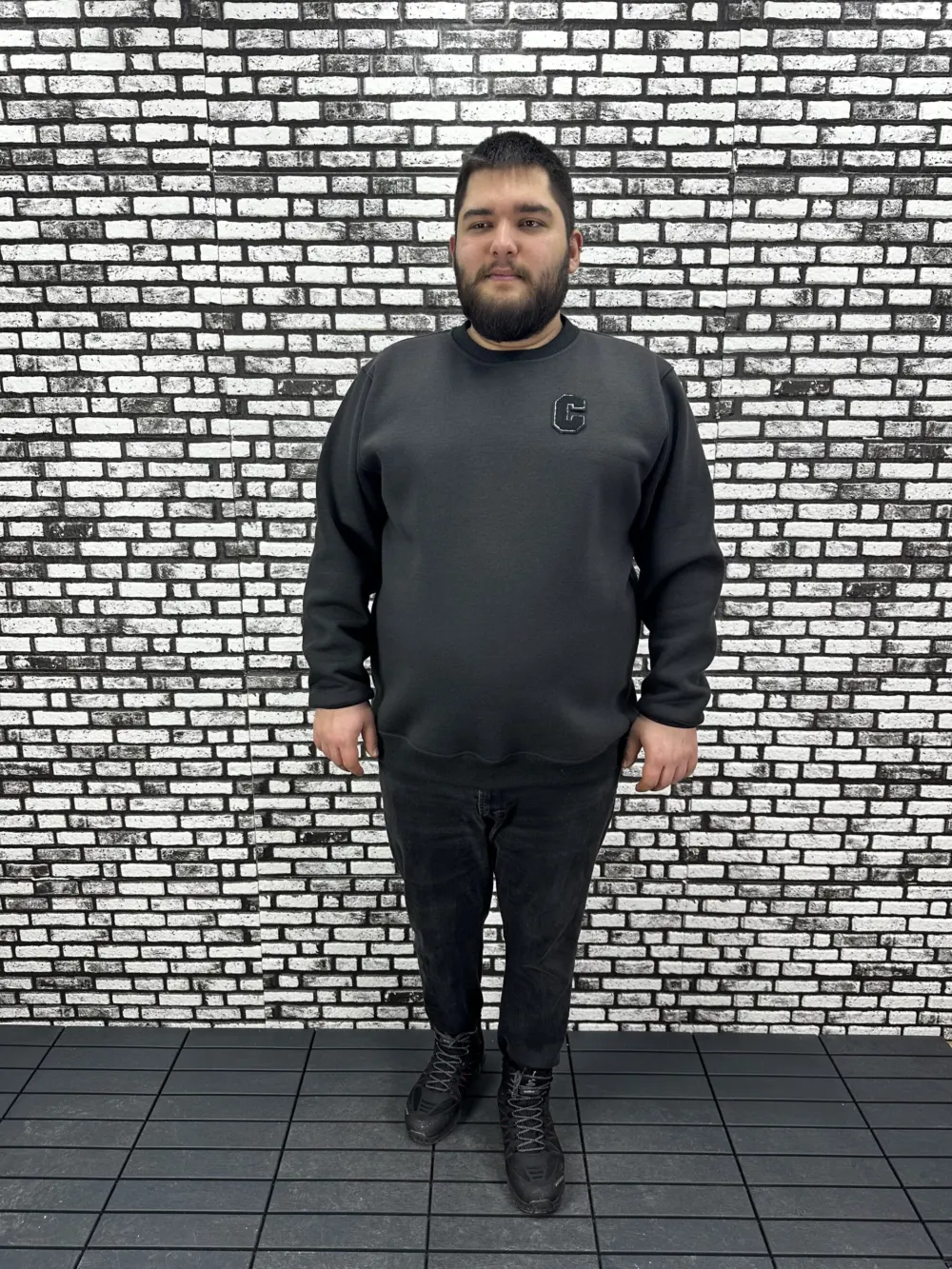 3 İplik Şardonlu Erkek Büyük Beden Yeni Sezon Sweat Dikiş Amblem 3 Renk