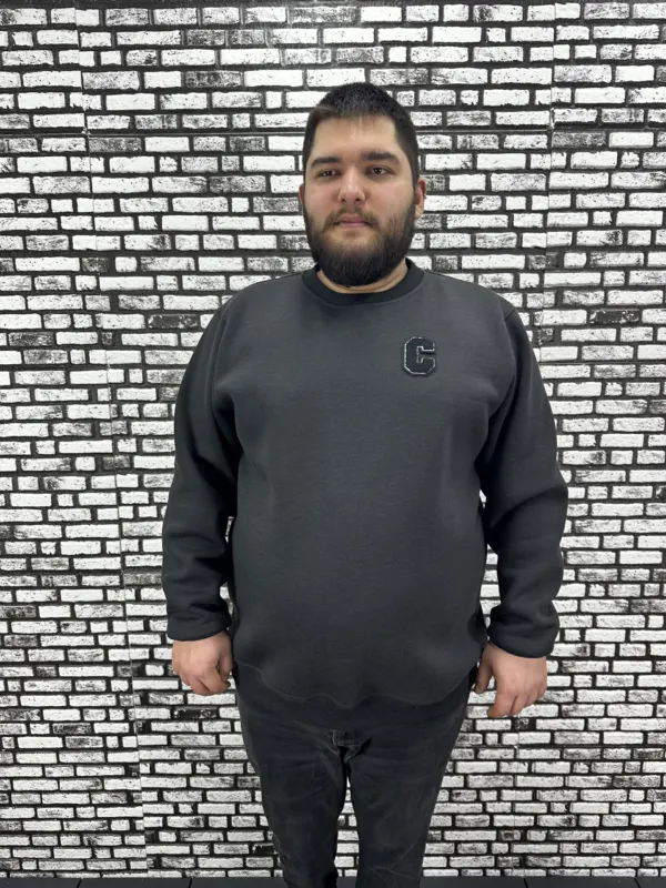 3 İplik Şardonlu Erkek Büyük Beden Yeni Sezon Sweat Dikiş Amblem 3 Renk