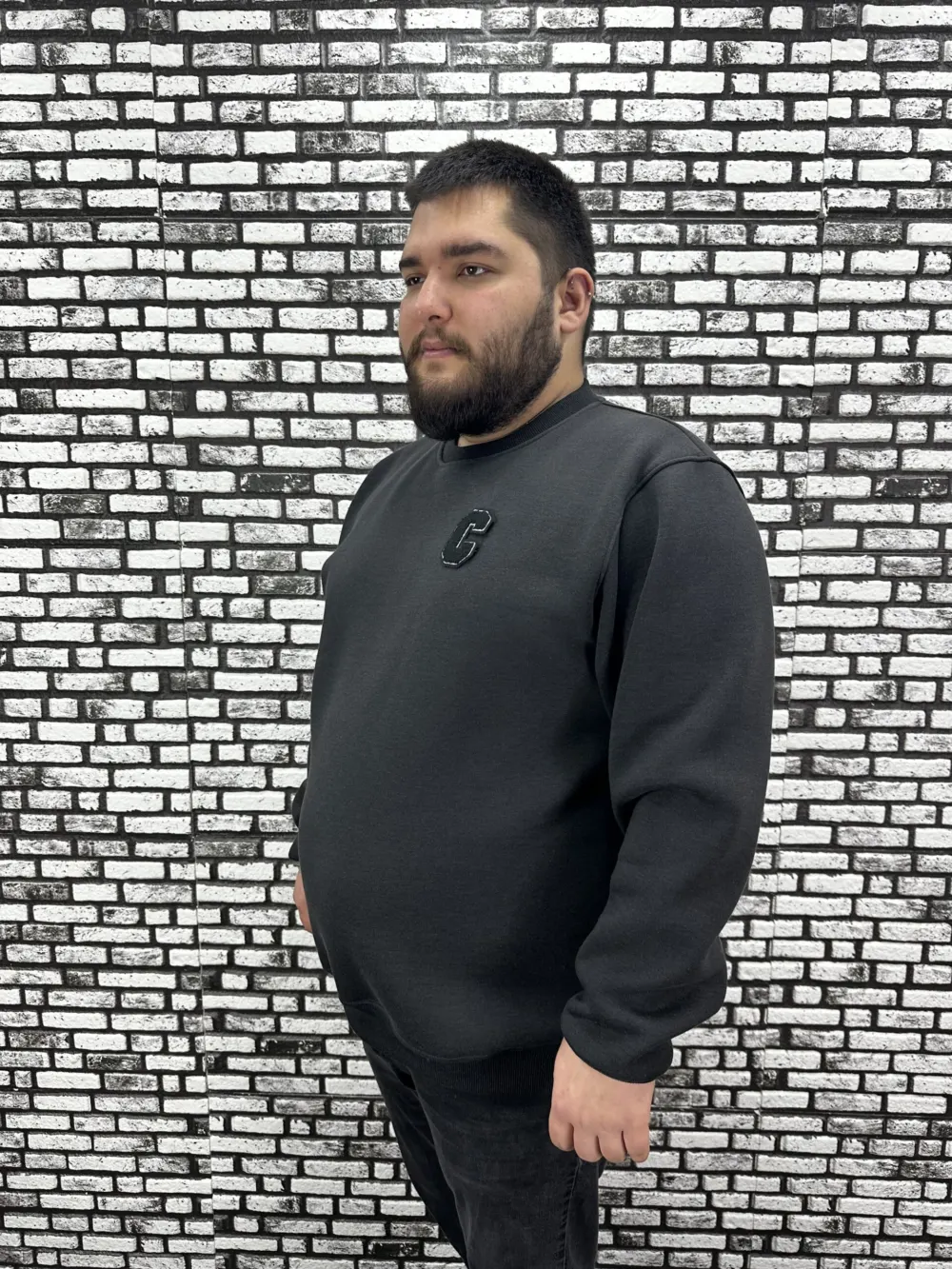 3 İplik Şardonlu Erkek Büyük Beden Yeni Sezon Sweat Dikiş Amblem 3 Renk