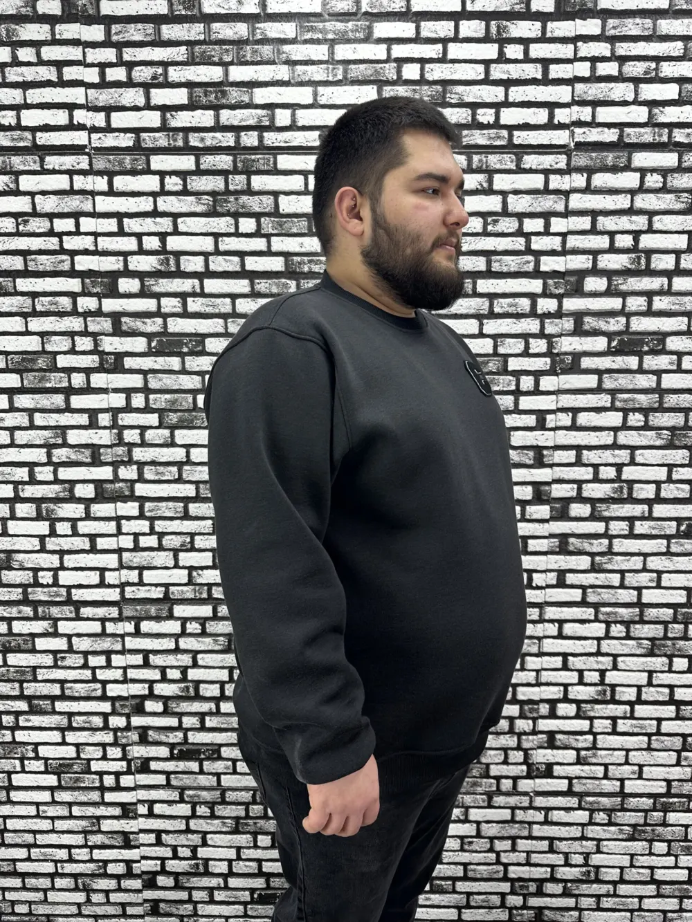3 İplik Şardonlu Erkek Büyük Beden Yeni Sezon Sweat Dikiş Amblem 3 Renk