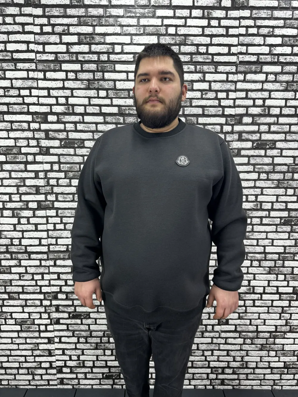 3 İplik Şardonlu Erkek Büyük Beden Yeni Sezon Sweat Dikiş Amblem 3 Renk