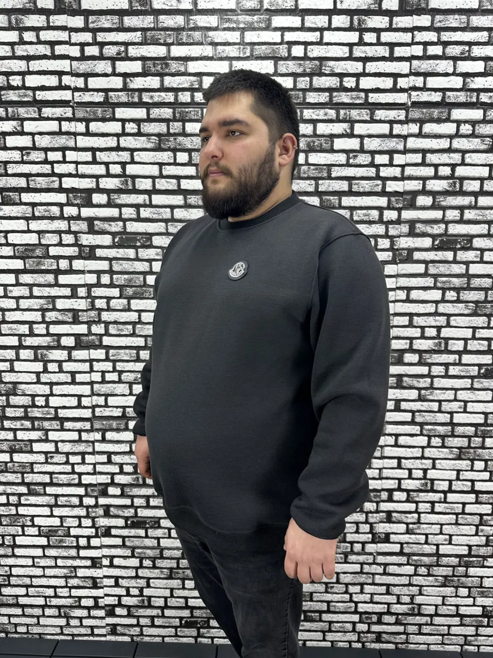 3 İplik Şardonlu Erkek Büyük Beden Yeni Sezon Sweat Dikiş Amblem 3 Renk