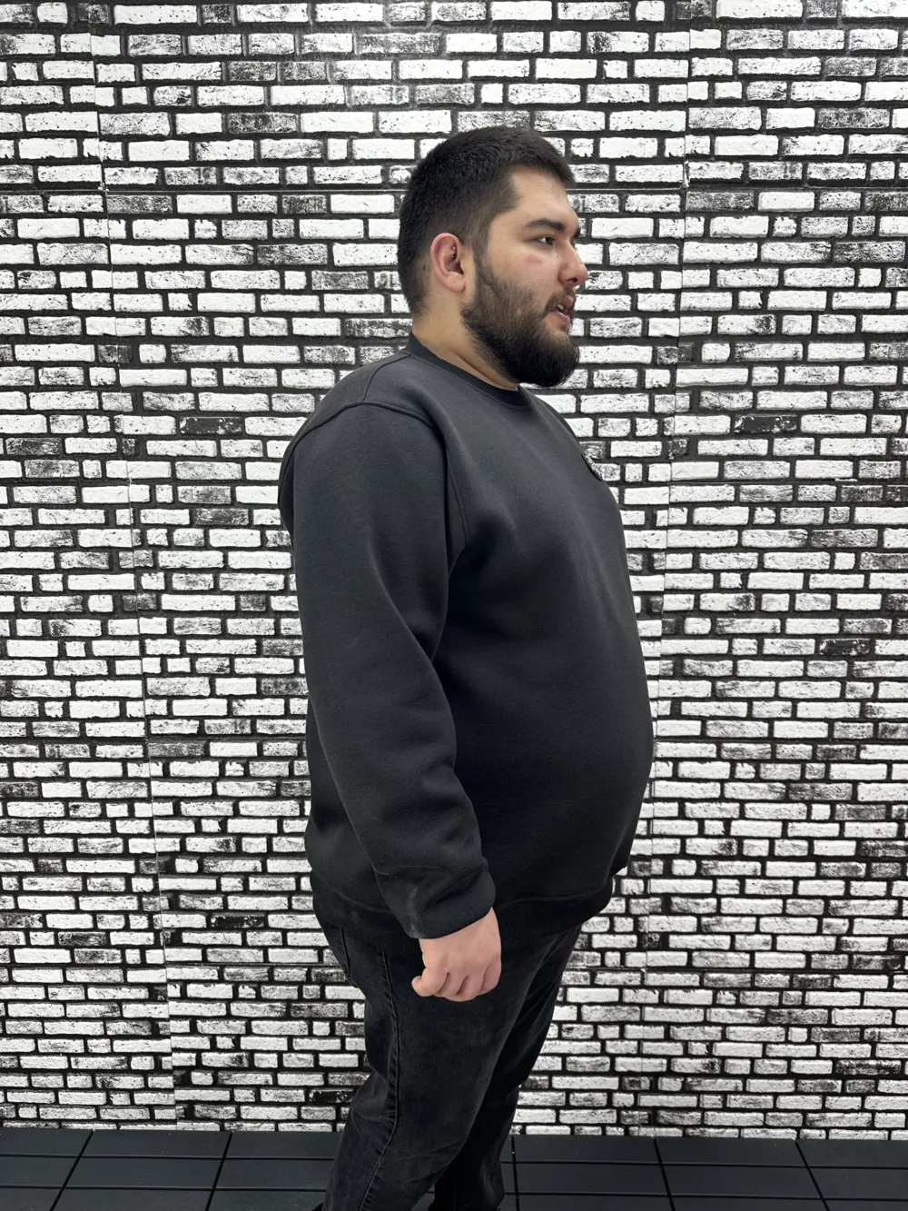 3 İplik Şardonlu Erkek Büyük Beden Yeni Sezon Sweat Dikiş Amblem 3 Renk