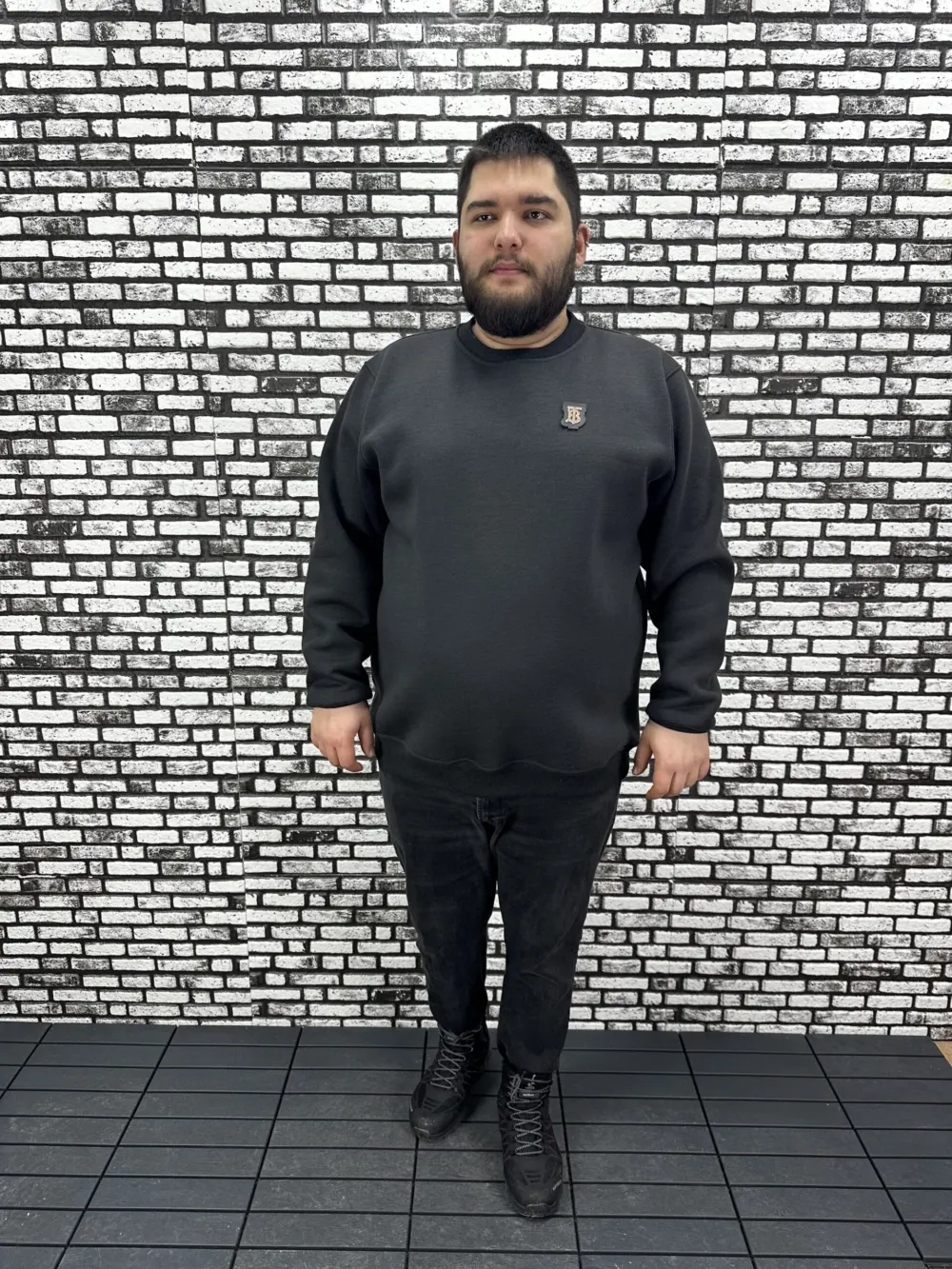3 İplik Şardonlu Erkek Büyük Beden Yeni Sezon Sweat Dikiş Amblem 3 Renk