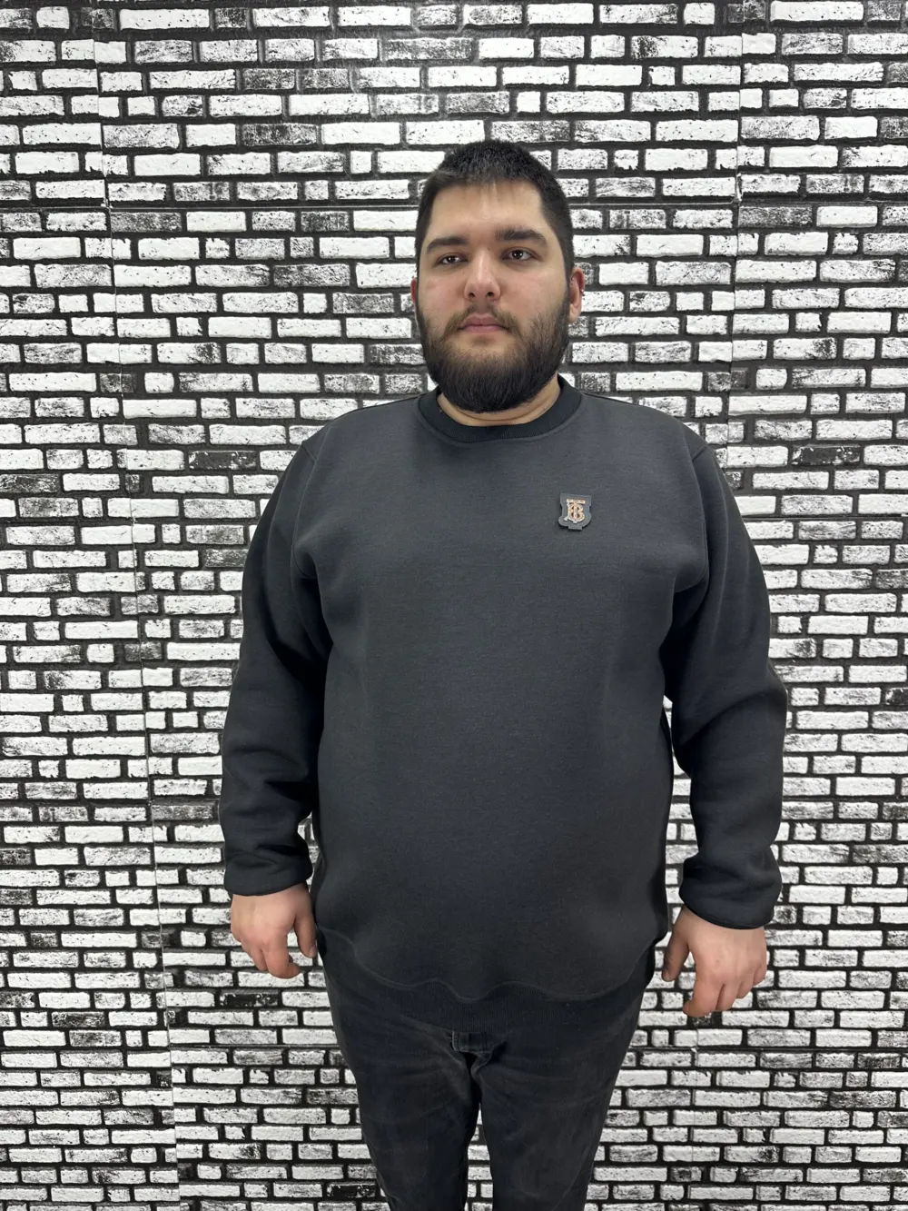 3 İplik Şardonlu Erkek Büyük Beden Yeni Sezon Sweat Dikiş Amblem 3 Renk