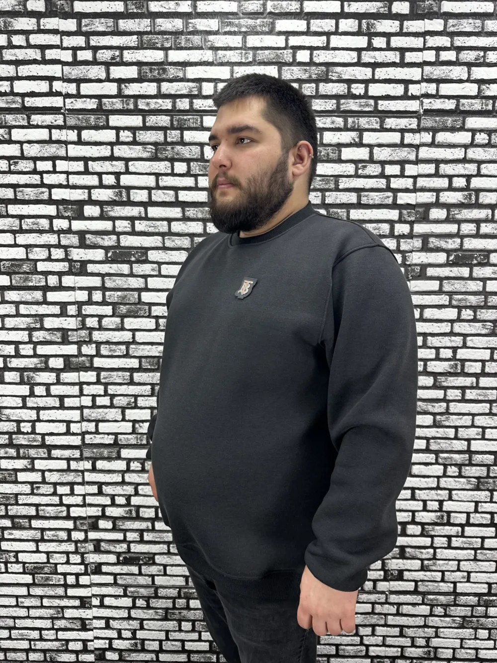 3 İplik Şardonlu Erkek Büyük Beden Yeni Sezon Sweat Dikiş Amblem 3 Renk
