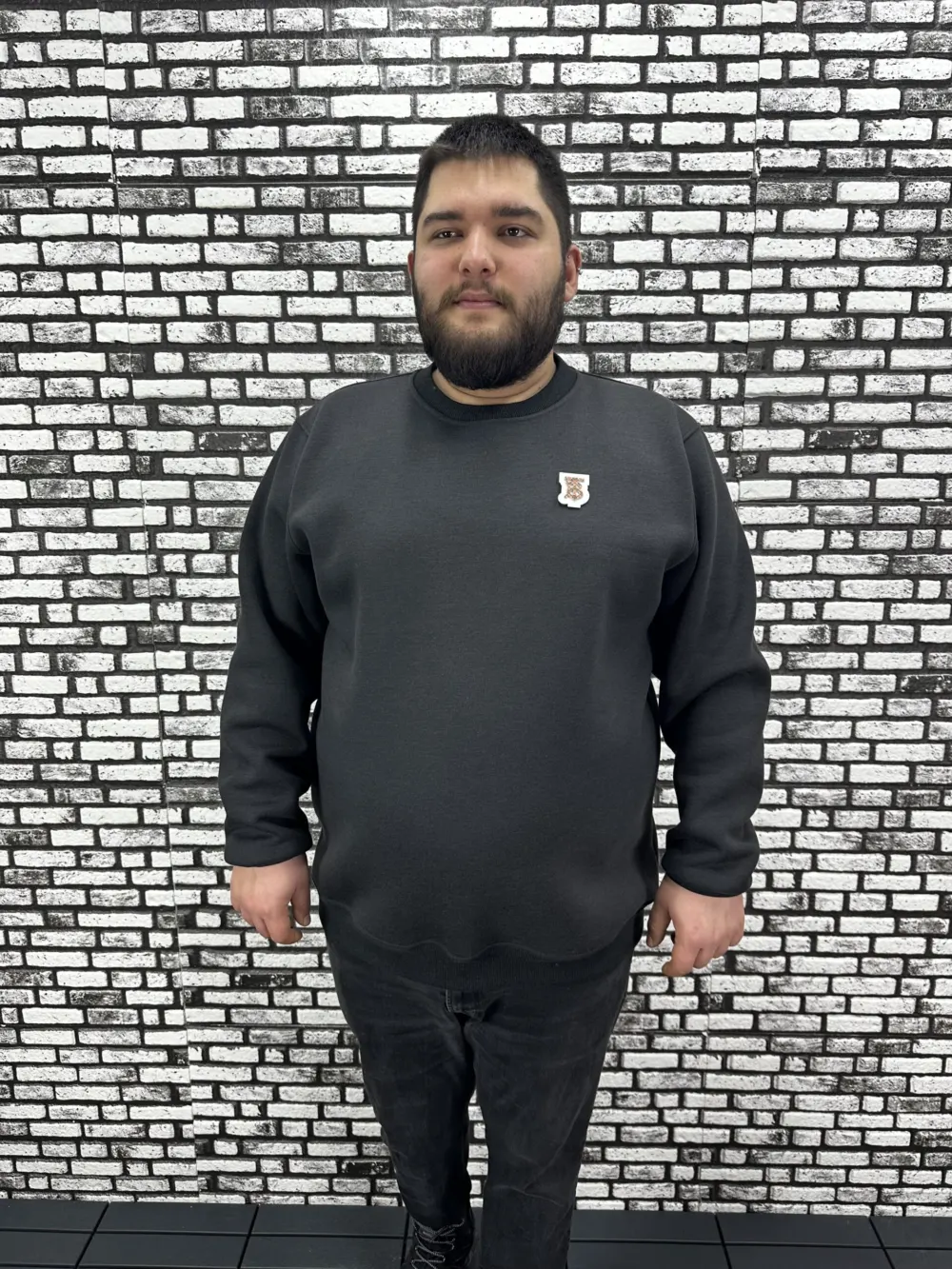 3 İplik Şardonlu Erkek Büyük Beden Yeni Sezon Sweat Dikiş Amblem 3 Renk