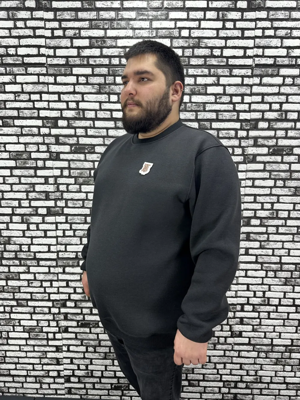 3 İplik Şardonlu Erkek Büyük Beden Yeni Sezon Sweat Dikiş Amblem 3 Renk