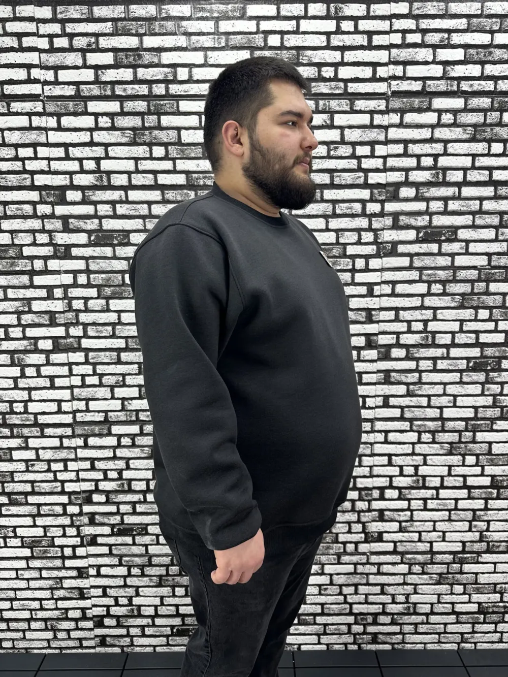 3 İplik Şardonlu Erkek Büyük Beden Yeni Sezon Sweat Dikiş Amblem 3 Renk