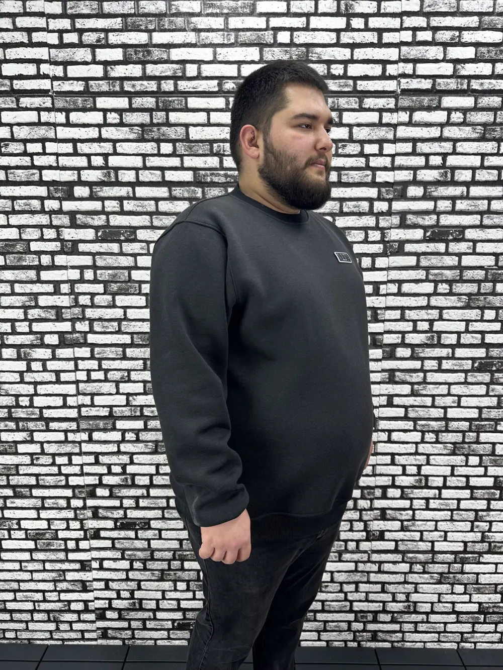 3 İplik Şardonlu Erkek Büyük Beden Yeni Sezon Sweat Dikiş Amblem 3 Renk