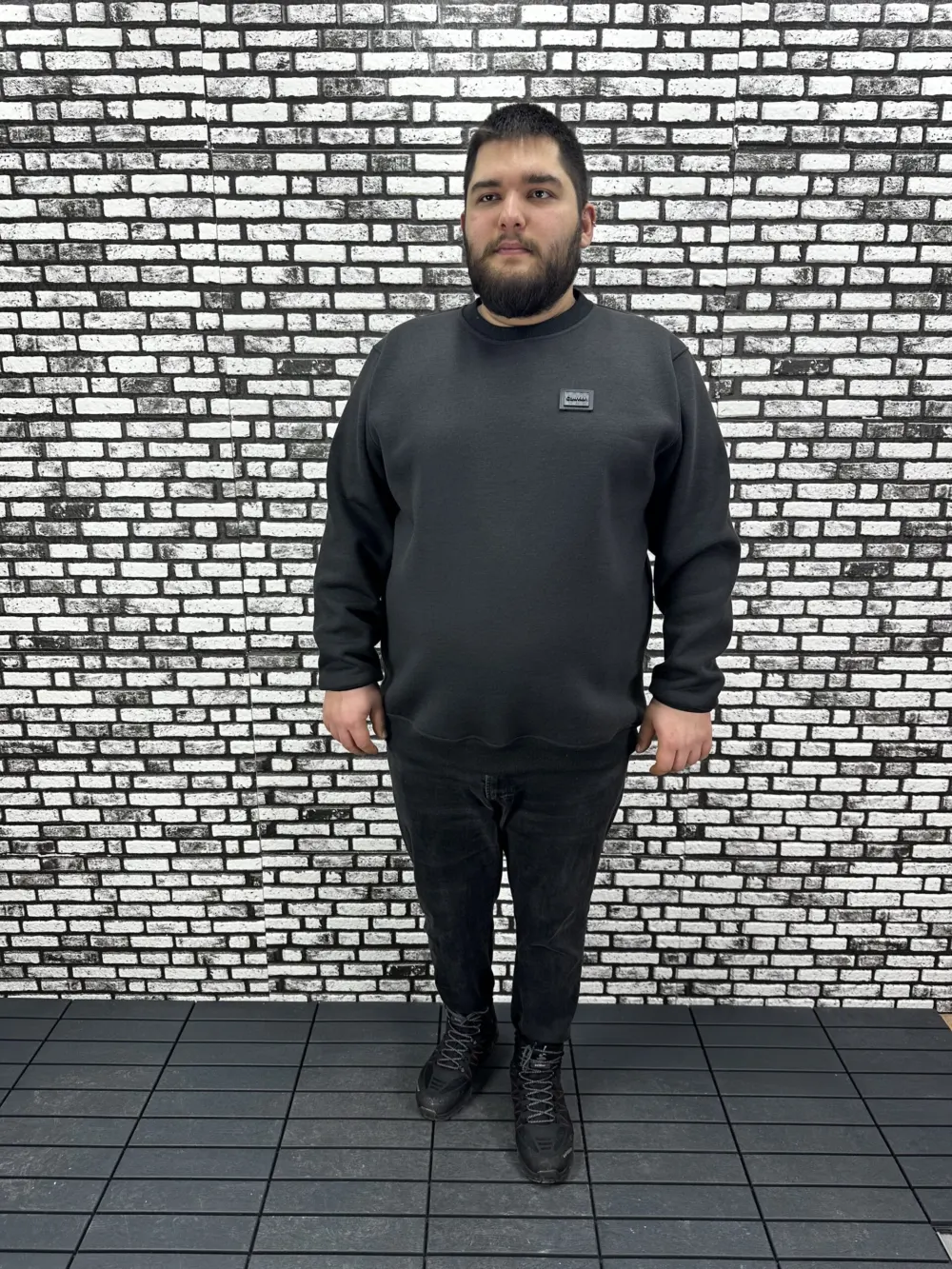 3 İplik Şardonlu Erkek Büyük Beden Yeni Sezon Sweat Dikiş Amblem 3 Renk