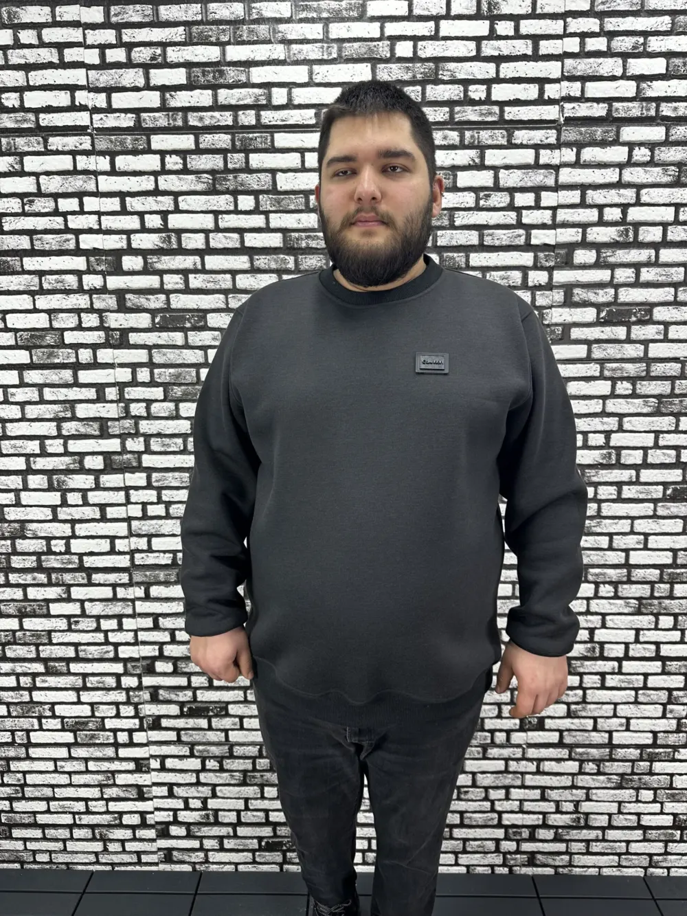 3 İplik Şardonlu Erkek Büyük Beden Yeni Sezon Sweat Dikiş Amblem 3 Renk