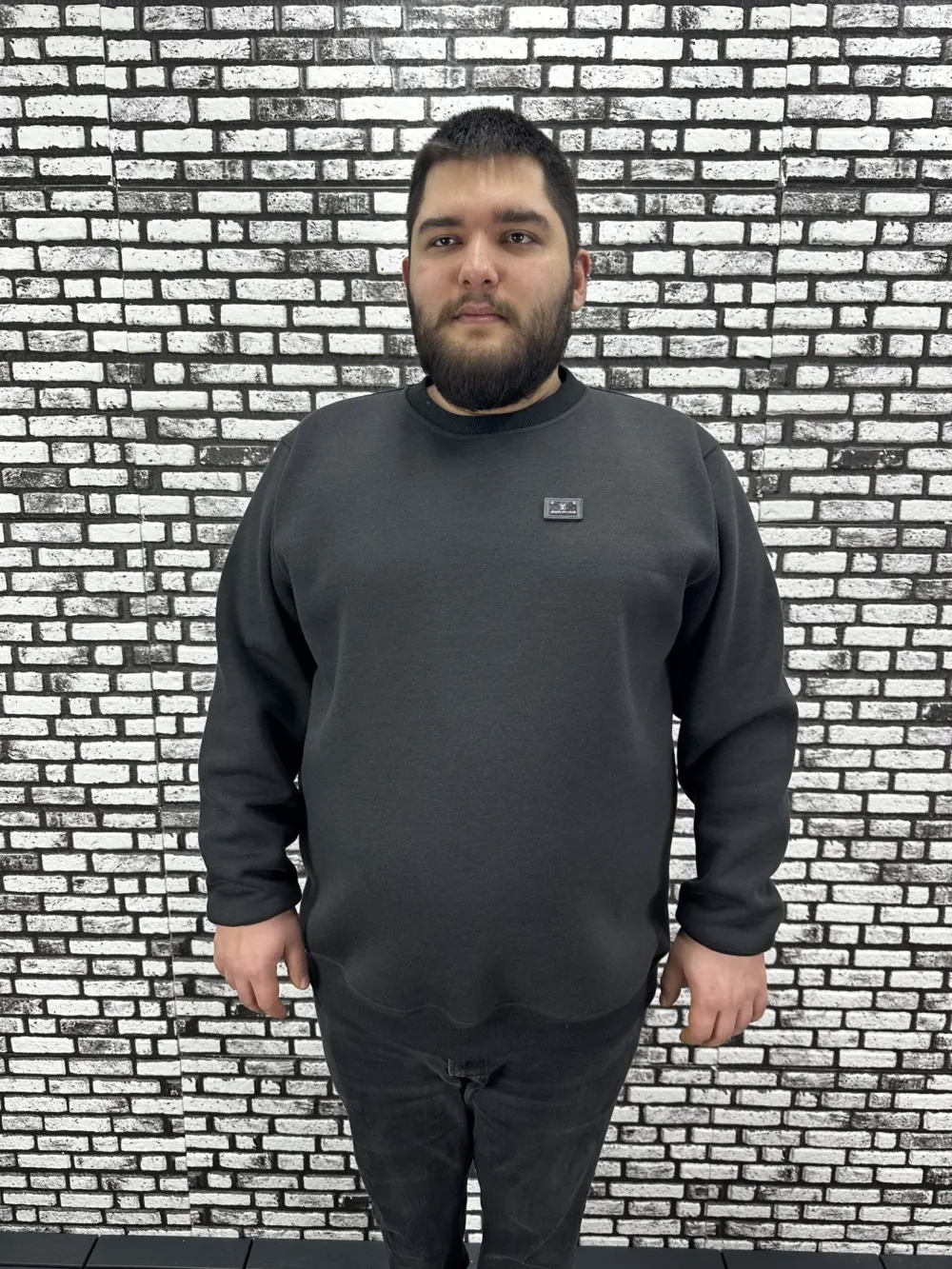 3 İplik Şardonlu Erkek Büyük Beden Yeni Sezon Sweat Dikiş Amblem 3 Renk