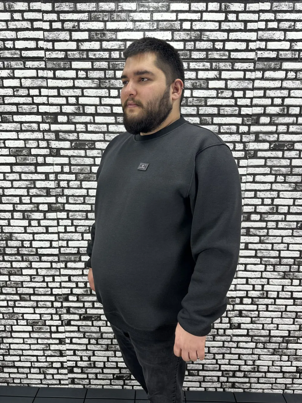 3 İplik Şardonlu Erkek Büyük Beden Yeni Sezon Sweat Dikiş Amblem 3 Renk