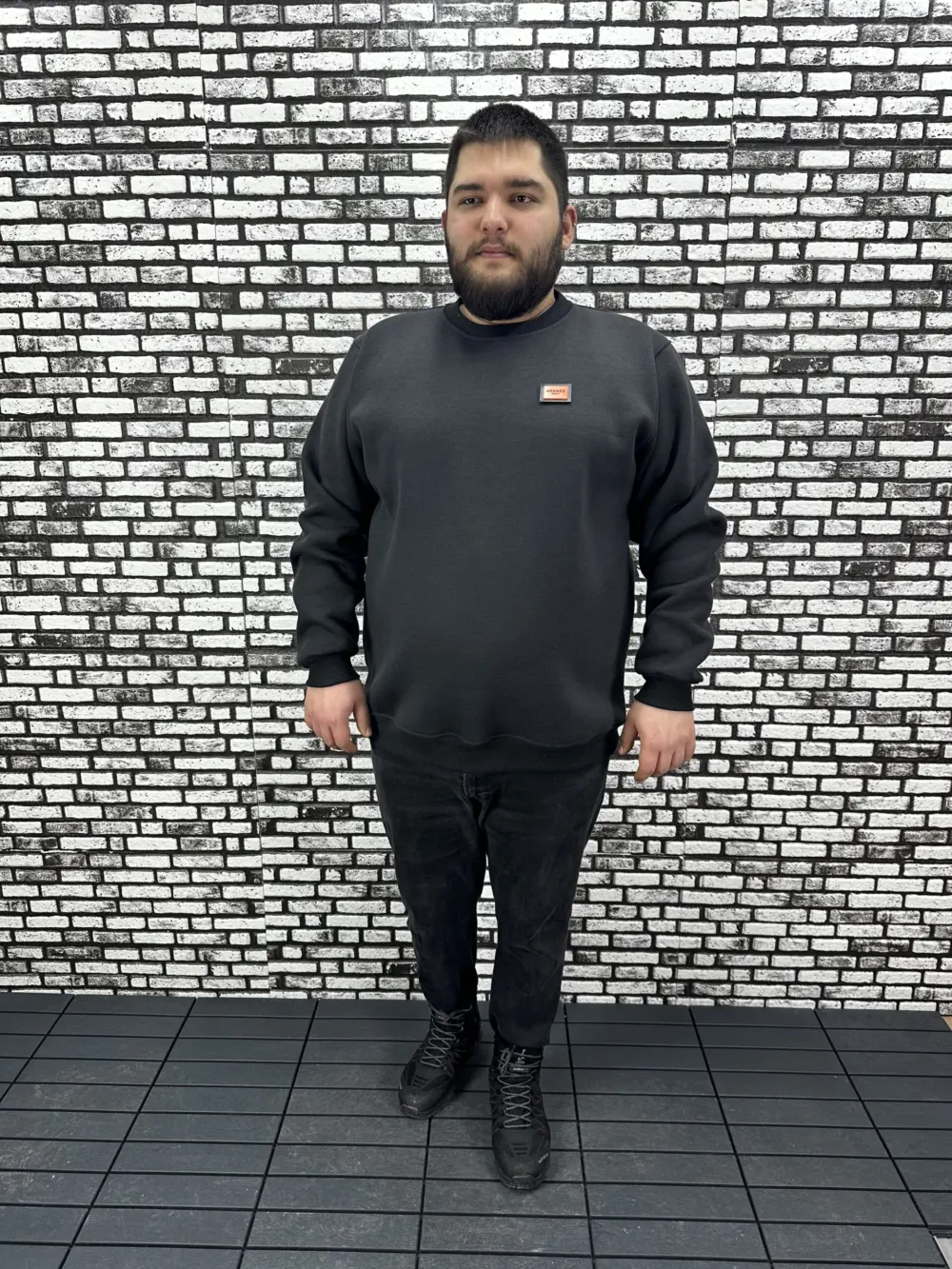 3 İplik Şardonlu Erkek Büyük Beden Yeni Sezon Sweat Dikiş Amblem 3 Renk
