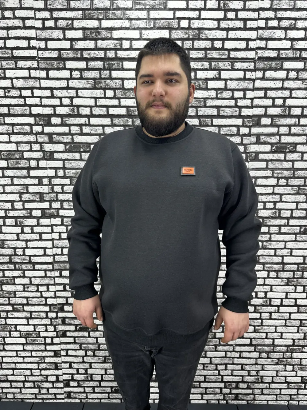3 İplik Şardonlu Erkek Büyük Beden Yeni Sezon Sweat Dikiş Amblem 3 Renk