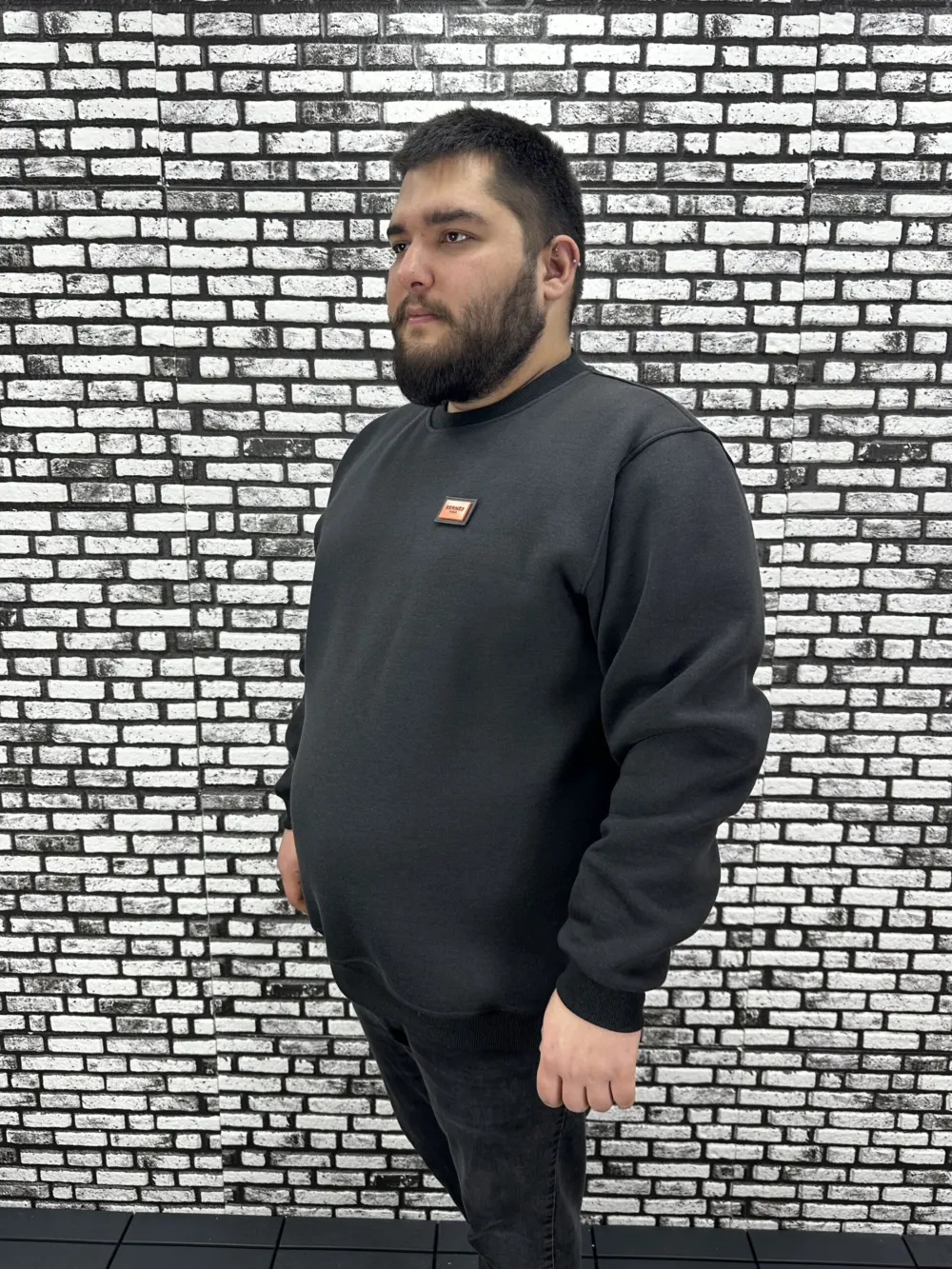 3 İplik Şardonlu Erkek Büyük Beden Yeni Sezon Sweat Dikiş Amblem 3 Renk