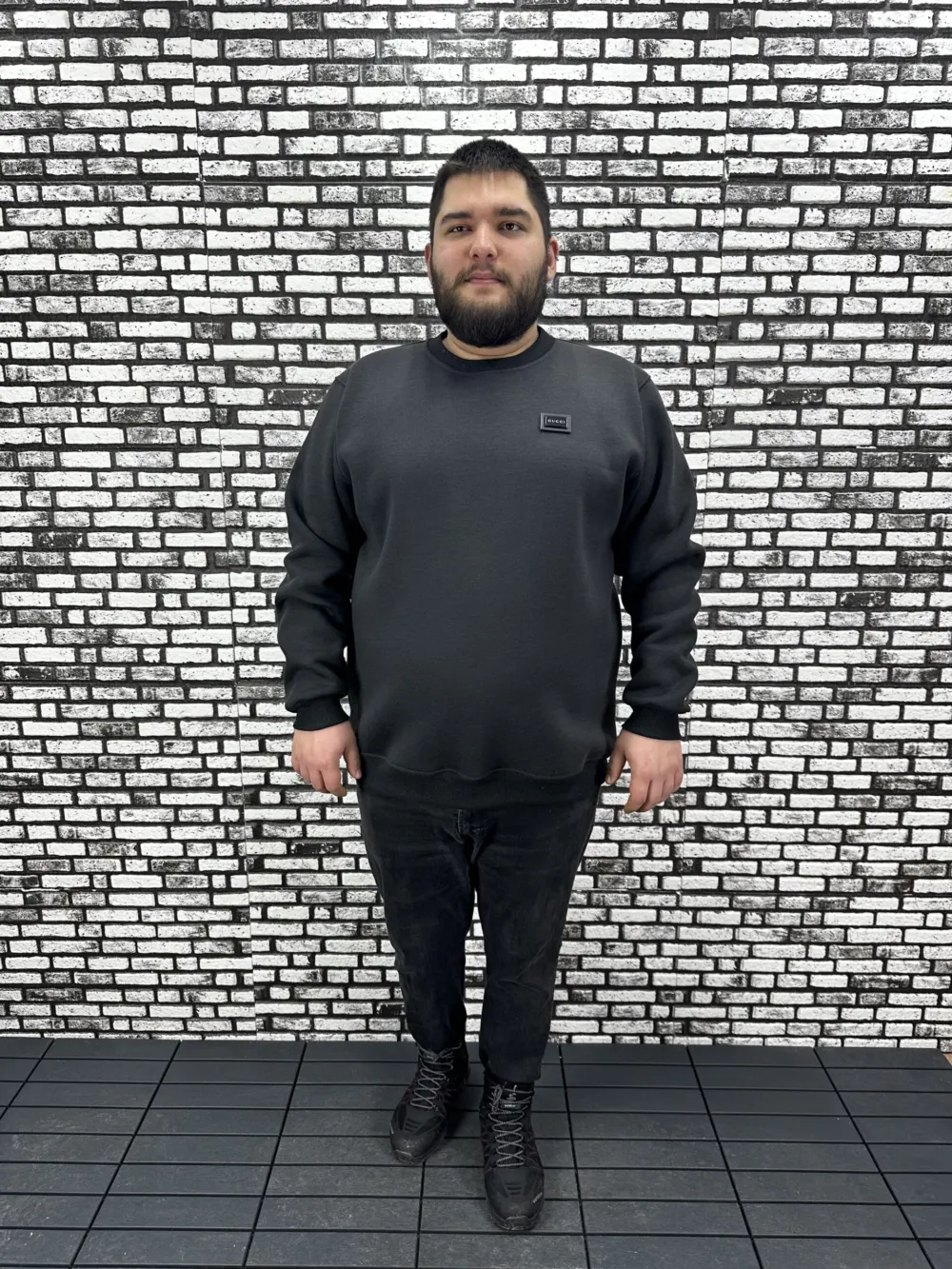 3 İplik Şardonlu Erkek Büyük Beden Yeni Sezon Sweat Dikiş Amblem 3 Renk