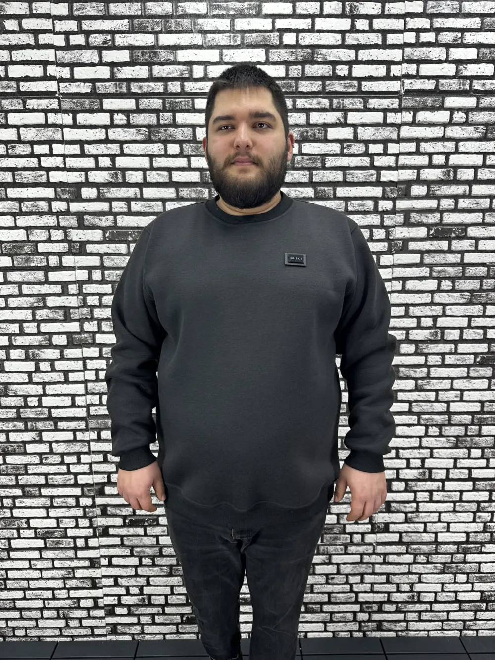 3 İplik Şardonlu Erkek Büyük Beden Yeni Sezon Sweat Dikiş Amblem 3 Renk