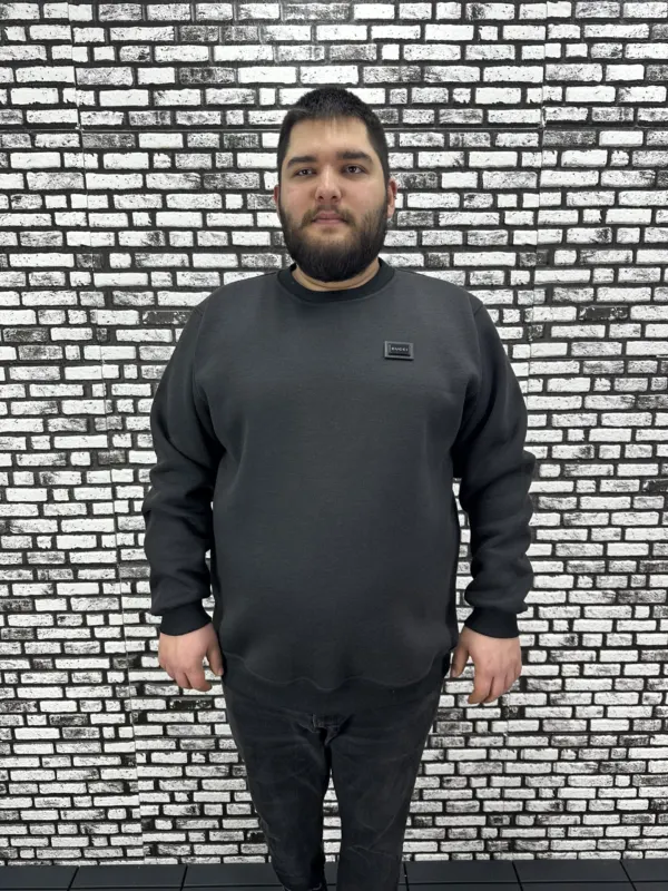 3 İplik Şardonlu Erkek Büyük Beden Yeni Sezon Sweat Dikiş Amblem 3 Renk