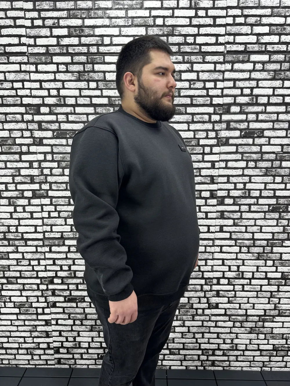 3 İplik Şardonlu Erkek Büyük Beden Yeni Sezon Sweat Dikiş Amblem 3 Renk