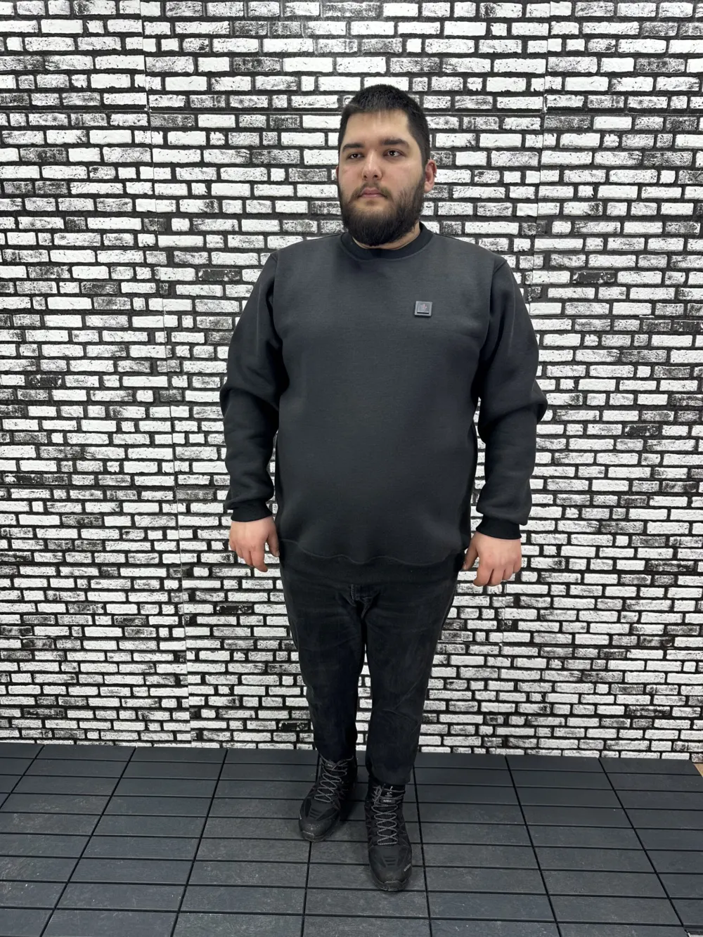 3 İplik Şardonlu Erkek Büyük Beden Yeni Sezon Sweat Dikiş Amblem 3 Renk