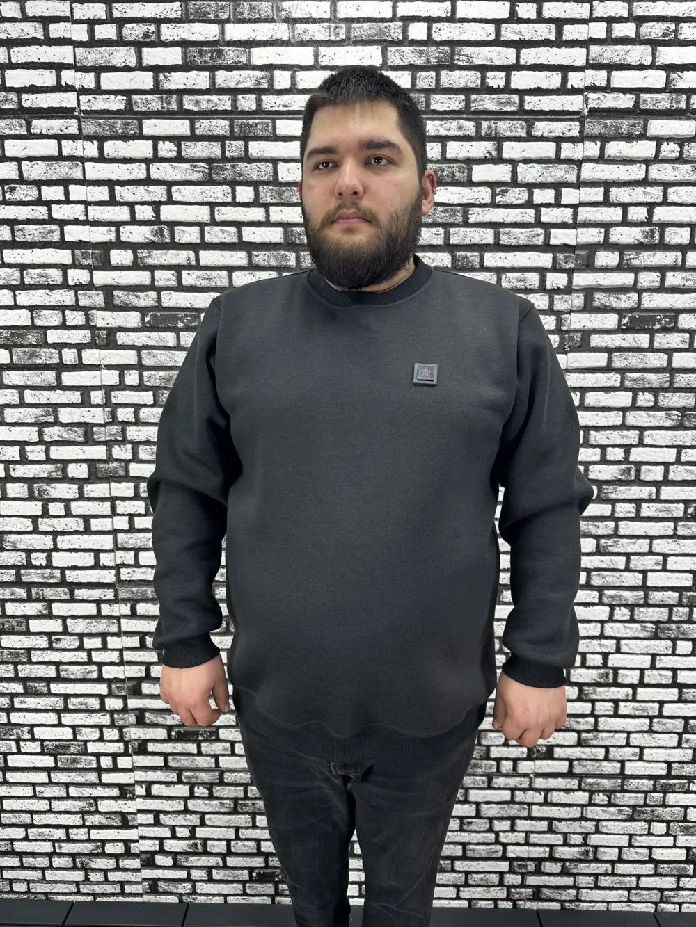 3 İplik Şardonlu Erkek Büyük Beden Yeni Sezon Sweat Dikiş Amblem 3 Renk