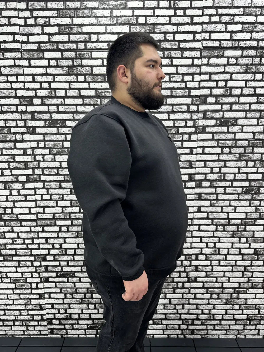 3 İplik Şardonlu Erkek Büyük Beden Yeni Sezon Sweat Dikiş Amblem 3 Renk