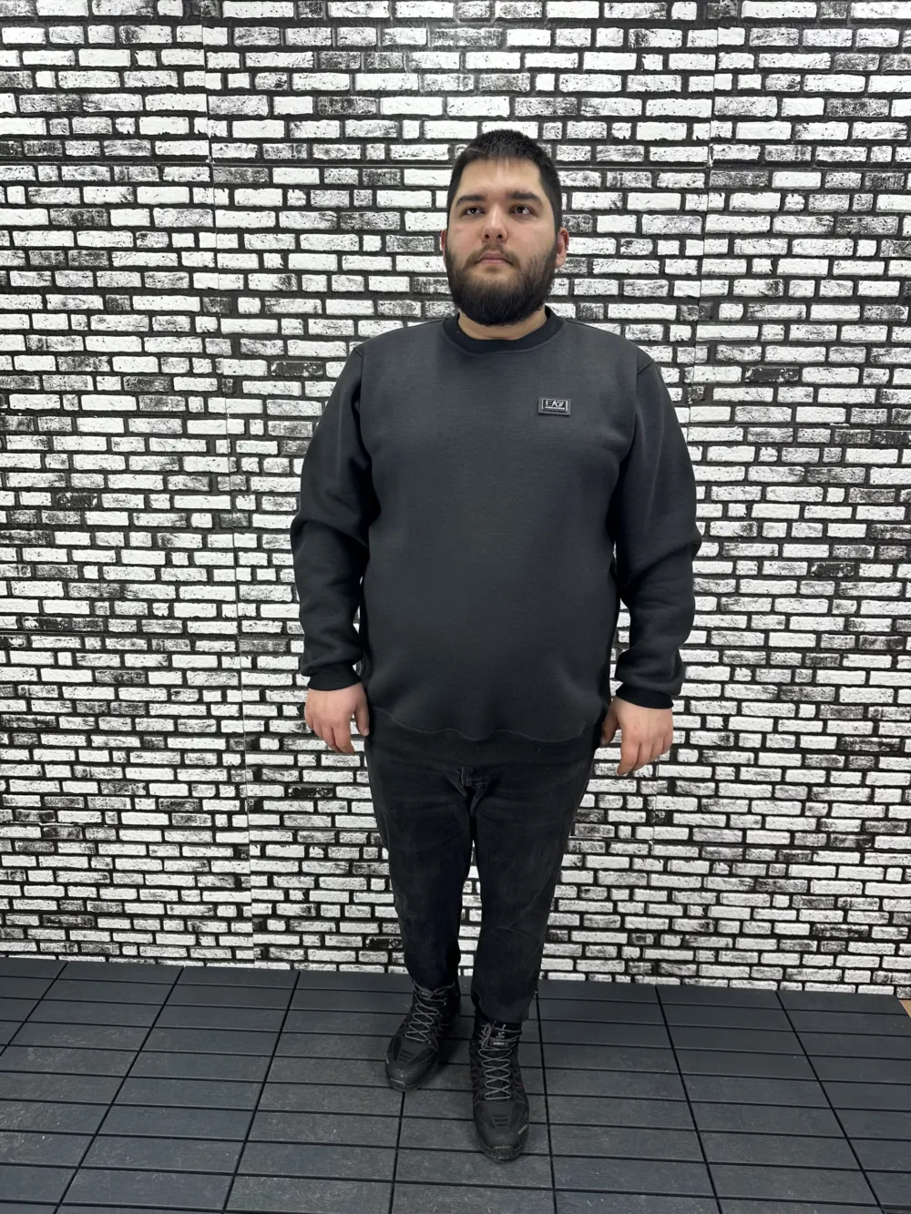 3 İplik Şardonlu Erkek Büyük Beden Yeni Sezon Sweat Dikiş Amblem 3 Renk