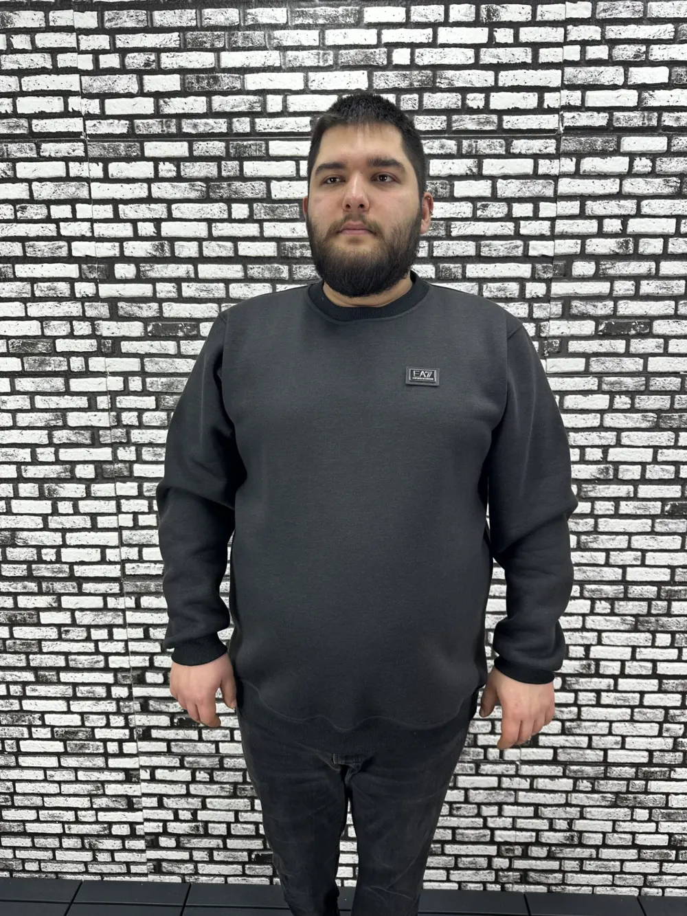 3 İplik Şardonlu Erkek Büyük Beden Yeni Sezon Sweat Dikiş Amblem 3 Renk